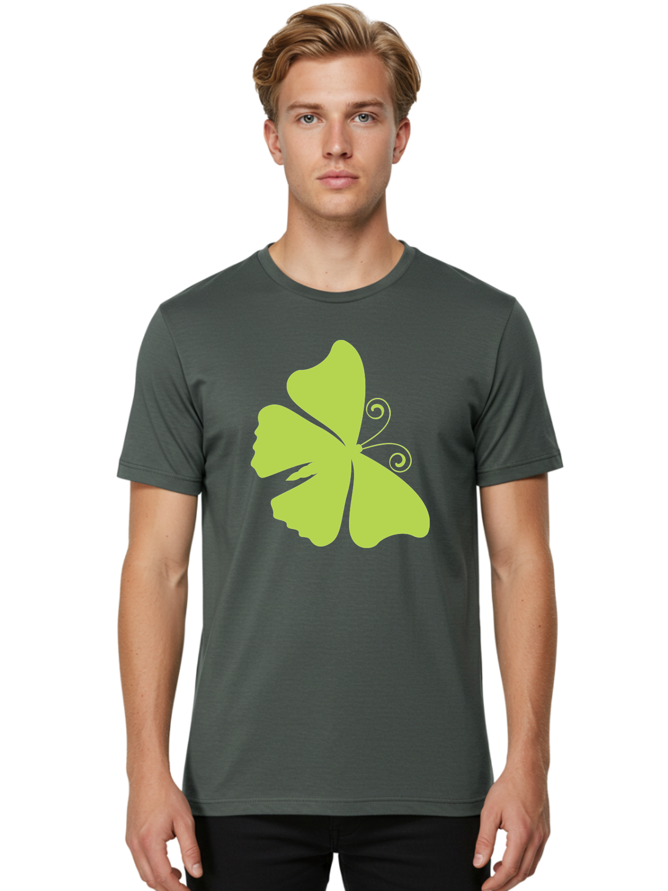 Shamrock-Graphic Men'S Graphic Tee, 100% Cotton, Comfortable Casual Summer Wear, Machine Washable, Clover Silhouette, Shamrock Graphic, Four-Leaf Clover, Irish Heritage, Luck Symbol, Green Leaf, Elegant Design, Minimalist Art, Simple Shapes Aad152
