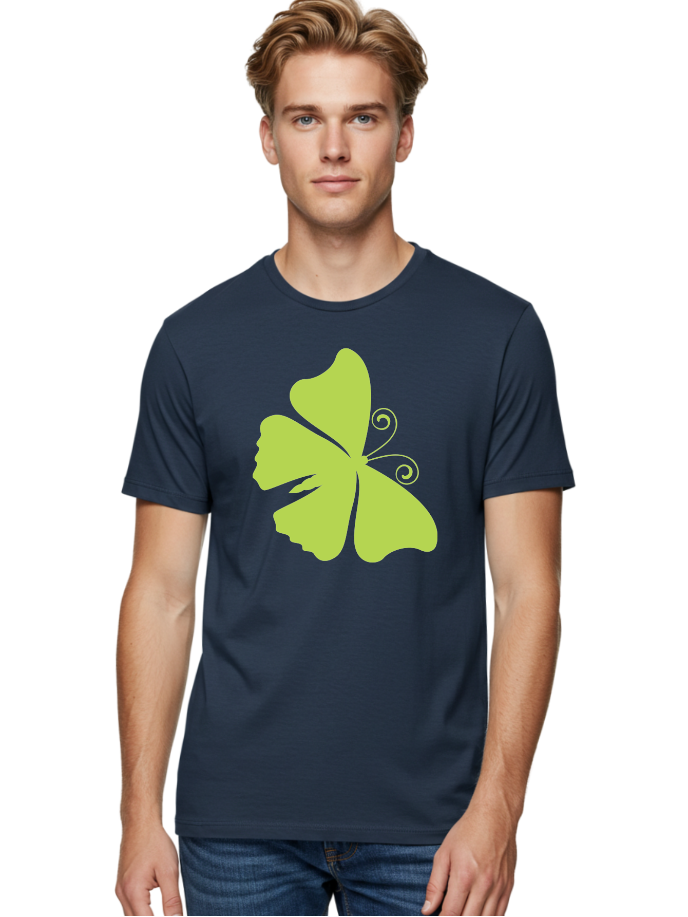 Shamrock-Graphic Men'S Graphic Tee, 100% Cotton, Comfortable Casual Summer Wear, Machine Washable, Clover Silhouette, Shamrock Graphic, Four-Leaf Clover, Irish Heritage, Luck Symbol, Green Leaf, Elegant Design, Minimalist Art, Simple Shapes Aad152