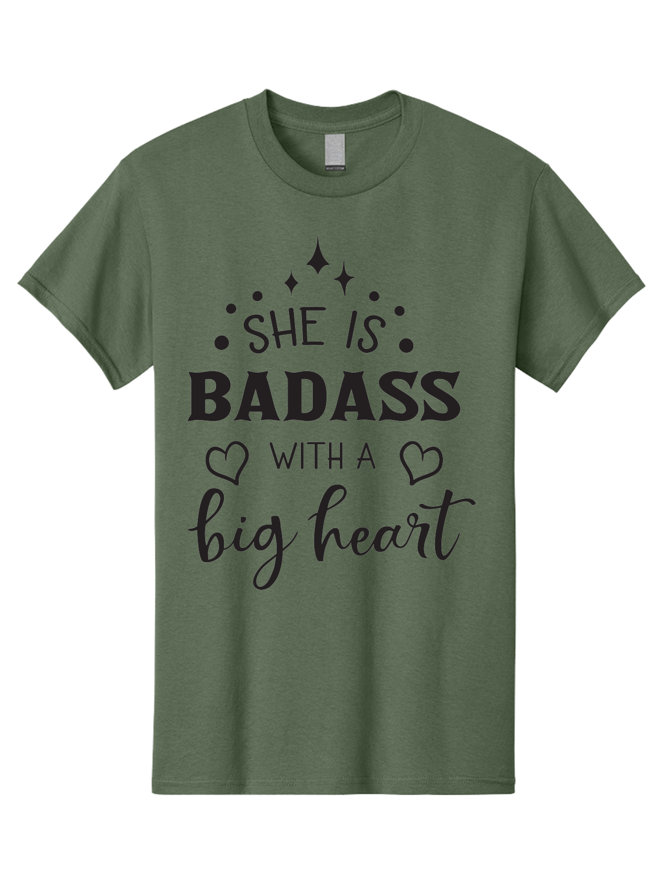 She-Is-Badass-With-A-Big-Heart Men'S Graphic Tee, 100% Cotton, Comfortable Casual Summer Wear, Machine Washable, Motivational Quotes, Inspirational Sayings, Empowerment Phrases, Feminine Strength, Positive Affirmations, Bold Typography, Aad155