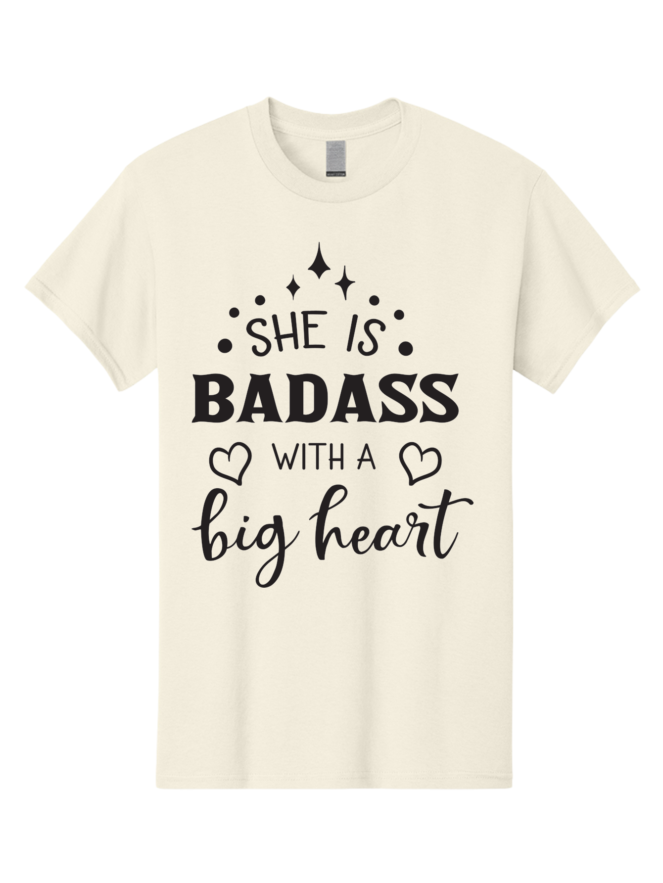 She-Is-Badass-With-A-Big-Heart Men'S Graphic Tee, 100% Cotton, Comfortable Casual Summer Wear, Machine Washable, Motivational Quotes, Inspirational Sayings, Empowerment Phrases, Feminine Strength, Positive Affirmations, Bold Typography, Aad155