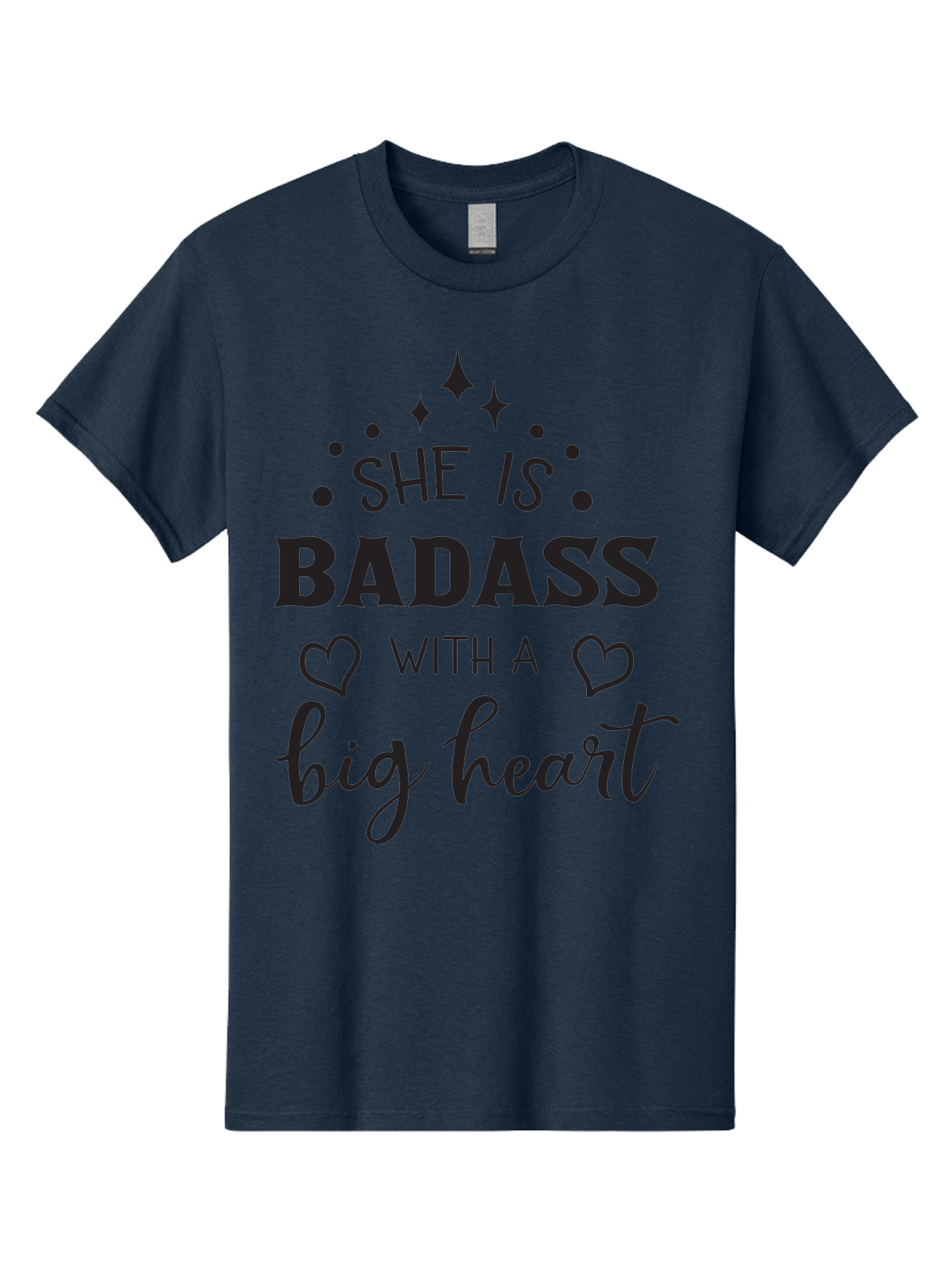 She-Is-Badass-With-A-Big-Heart Men'S Graphic Tee, 100% Cotton, Comfortable Casual Summer Wear, Machine Washable, Motivational Quotes, Inspirational Sayings, Empowerment Phrases, Feminine Strength, Positive Affirmations, Bold Typography, Aad155