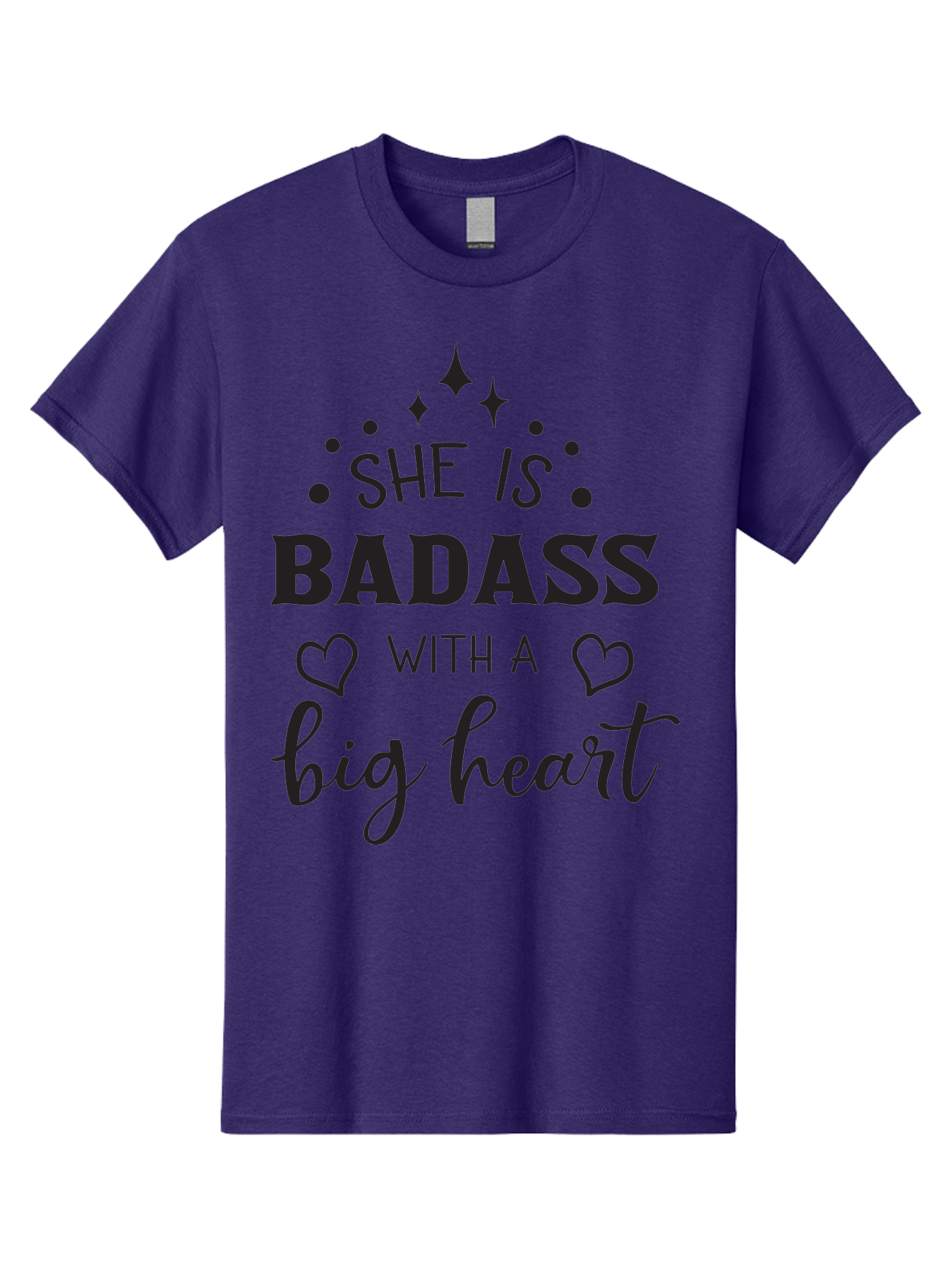 She-Is-Badass-With-A-Big-Heart Men'S Graphic Tee, 100% Cotton, Comfortable Casual Summer Wear, Machine Washable, Motivational Quotes, Inspirational Sayings, Empowerment Phrases, Feminine Strength, Positive Affirmations, Bold Typography, Aad155