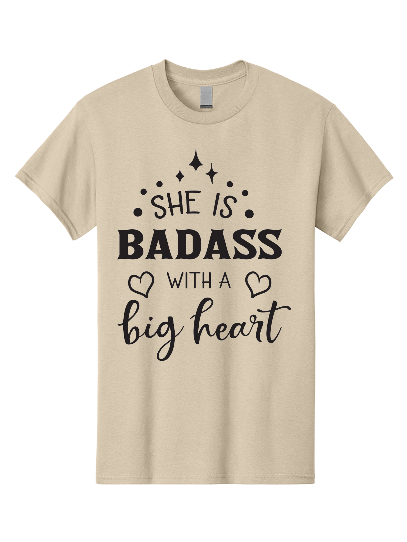 She-Is-Badass-With-A-Big-Heart Men'S Graphic Tee, 100% Cotton, Comfortable Casual Summer Wear, Machine Washable, Motivational Quotes, Inspirational Sayings, Empowerment Phrases, Feminine Strength, Positive Affirmations, Bold Typography, Aad155