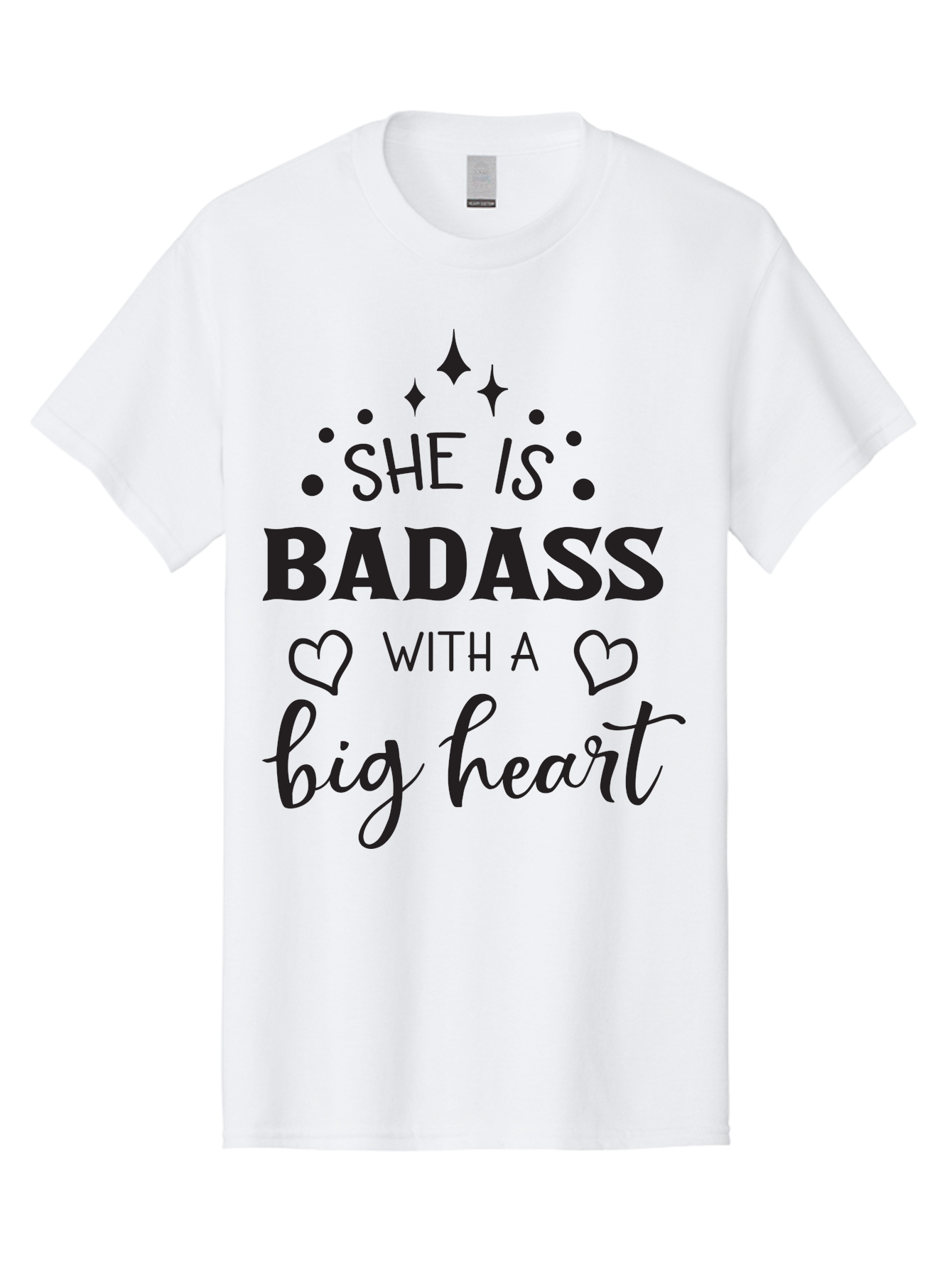 She-Is-Badass-With-A-Big-Heart Men'S Graphic Tee, 100% Cotton, Comfortable Casual Summer Wear, Machine Washable, Motivational Quotes, Inspirational Sayings, Empowerment Phrases, Feminine Strength, Positive Affirmations, Bold Typography, Aad155