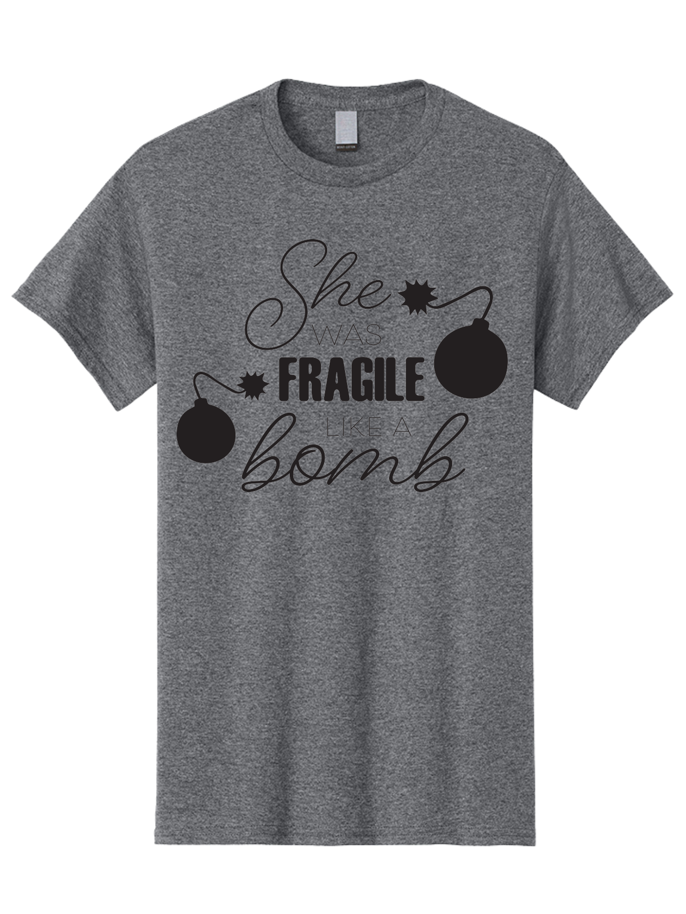 She-Was-Fragile-Like-A-Bomb Men'S Graphic Tee, 100% Cotton, Comfortable Casual Summer Wear, Machine Washable, Inspirational Quote, Motivational Phrase, Strong Women, Empowerment Message, Bomb Illustration, Powerful Graphics, Female Strength, Aad157