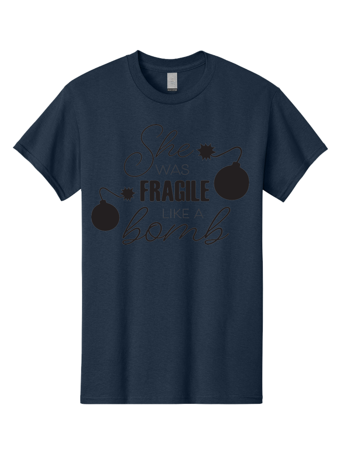She-Was-Fragile-Like-A-Bomb Men'S Graphic Tee, 100% Cotton, Comfortable Casual Summer Wear, Machine Washable, Inspirational Quote, Motivational Phrase, Strong Women, Empowerment Message, Bomb Illustration, Powerful Graphics, Female Strength, Aad157