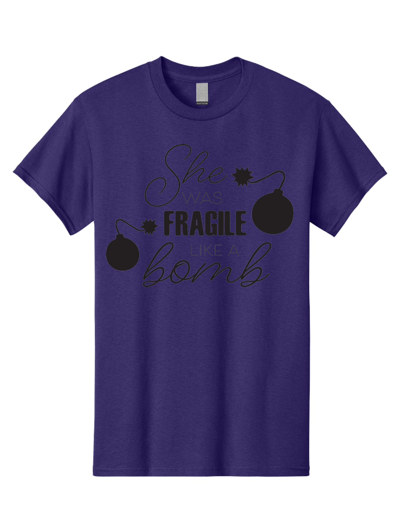 She-Was-Fragile-Like-A-Bomb Men'S Graphic Tee, 100% Cotton, Comfortable Casual Summer Wear, Machine Washable, Inspirational Quote, Motivational Phrase, Strong Women, Empowerment Message, Bomb Illustration, Powerful Graphics, Female Strength, Aad157