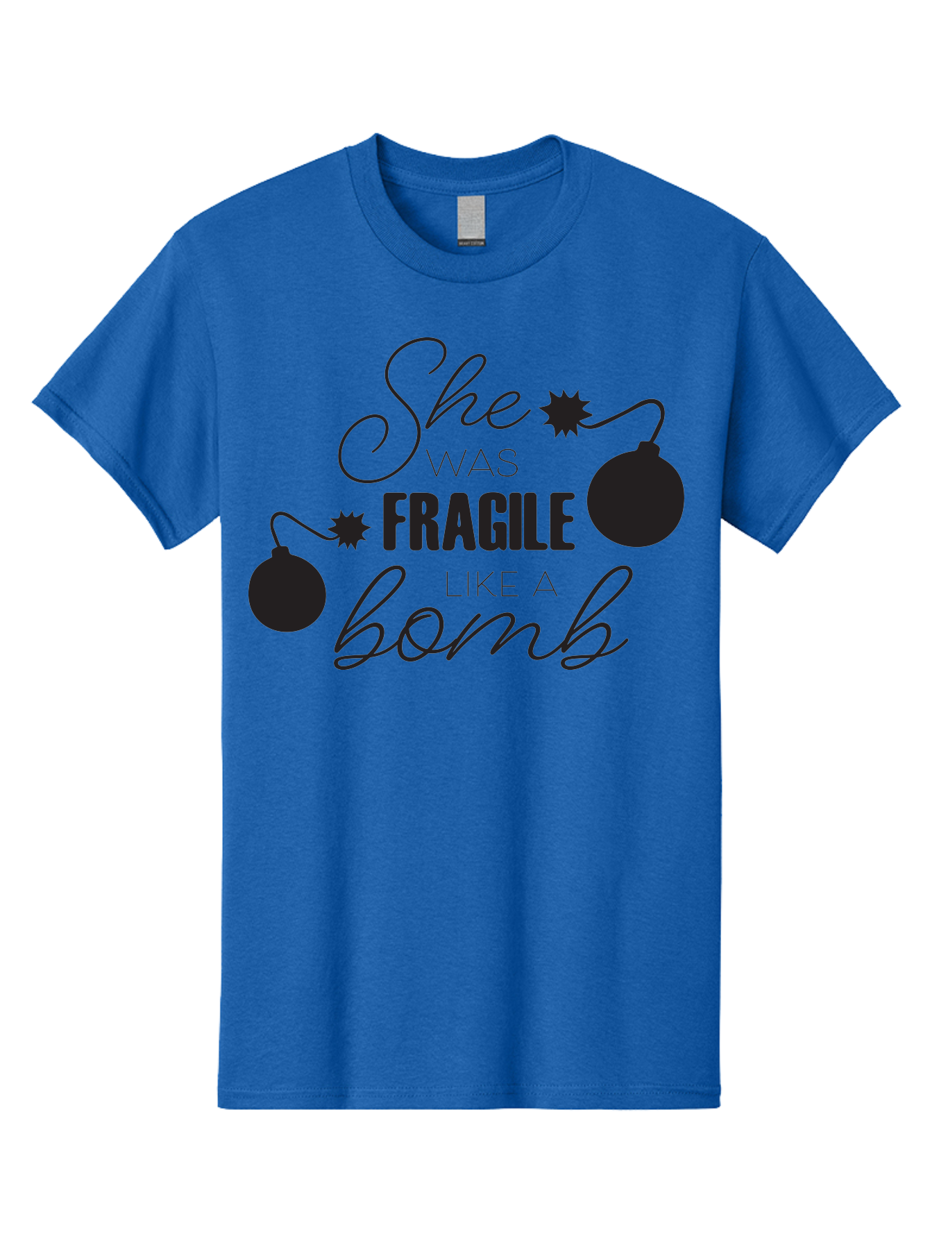 She-Was-Fragile-Like-A-Bomb Men'S Graphic Tee, 100% Cotton, Comfortable Casual Summer Wear, Machine Washable, Inspirational Quote, Motivational Phrase, Strong Women, Empowerment Message, Bomb Illustration, Powerful Graphics, Female Strength, Aad157