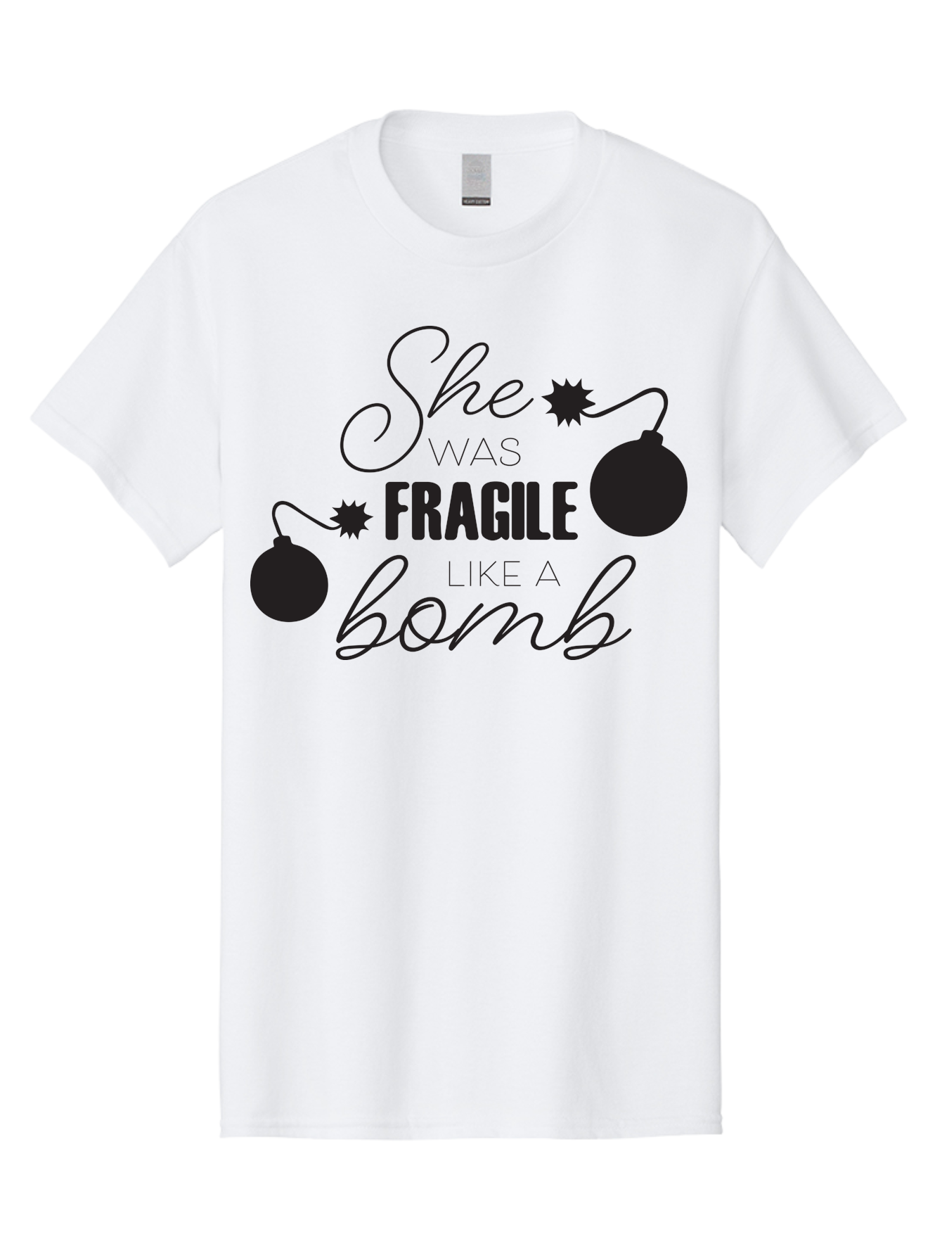 She-Was-Fragile-Like-A-Bomb Men'S Graphic Tee, 100% Cotton, Comfortable Casual Summer Wear, Machine Washable, Inspirational Quote, Motivational Phrase, Strong Women, Empowerment Message, Bomb Illustration, Powerful Graphics, Female Strength, Aad157