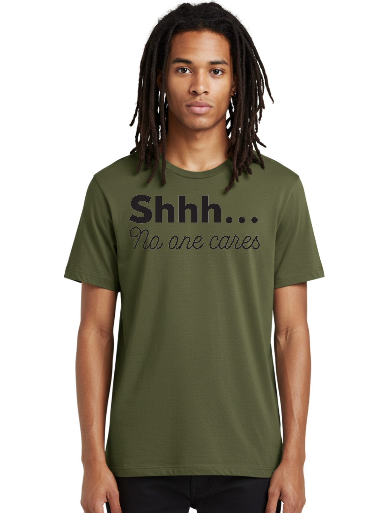 Shhhh-No-One-Cares Men'S Graphic Tee, 100% Cotton, Comfortable Casual Summer Wear, Machine Washable, Funny Quotes, Sarcastic Humor, Motivational Phrases, Inspirational Sayings, Sassy Text, Witty One-Liners, Humorous Graphics, Bold Fonts, Aad159