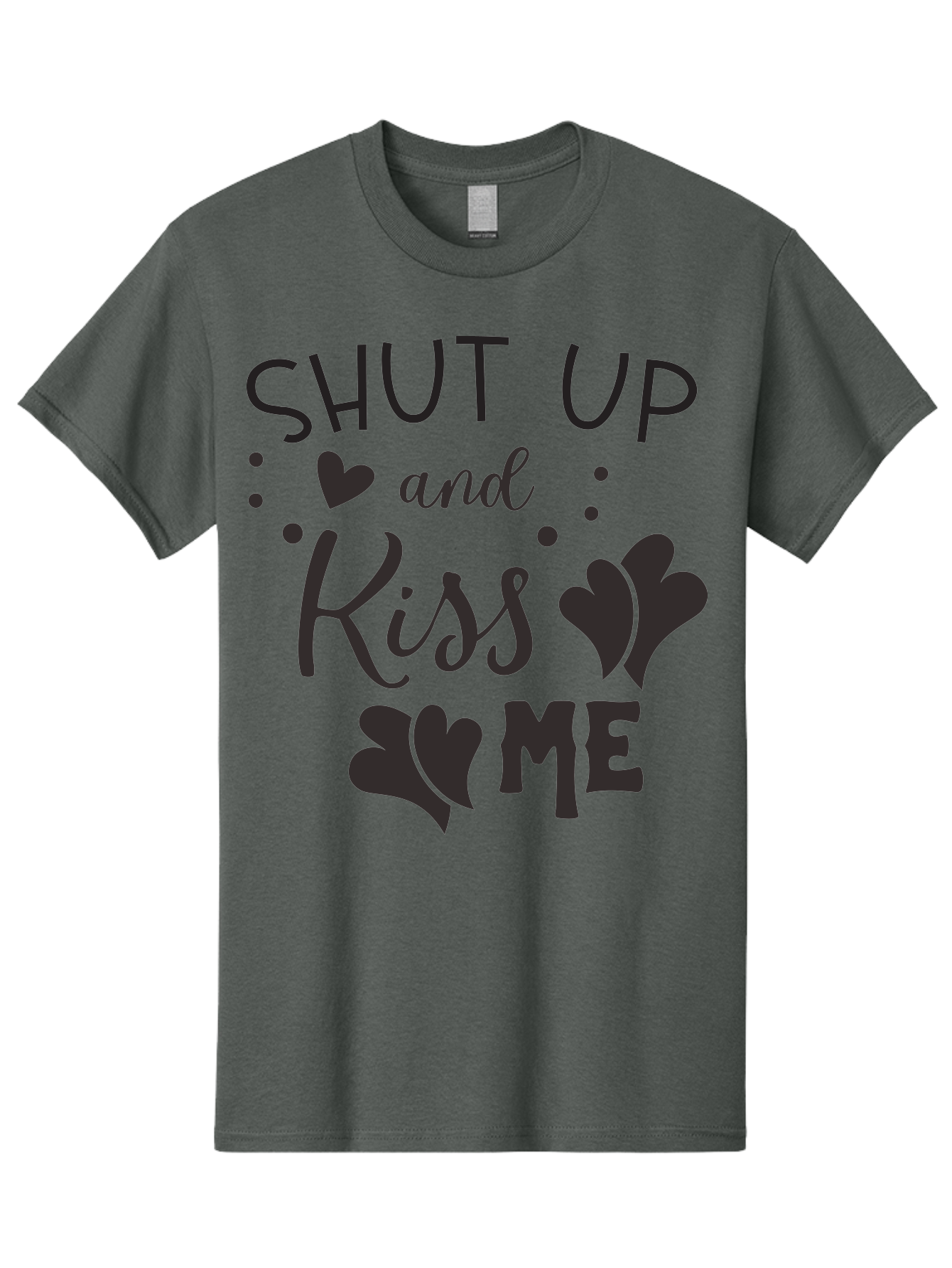 Shut-Up-And-Kiss-Me Men'S Graphic Tee, 100% Cotton, Comfortable Casual Summer Wear, Machine Washable, Love Quotes, Romantic Phrases, Kiss Me, Shut Up, Heart Shapes, Valentines Day, Love Messages, Couple Goals, Sweet Nothings Aad160