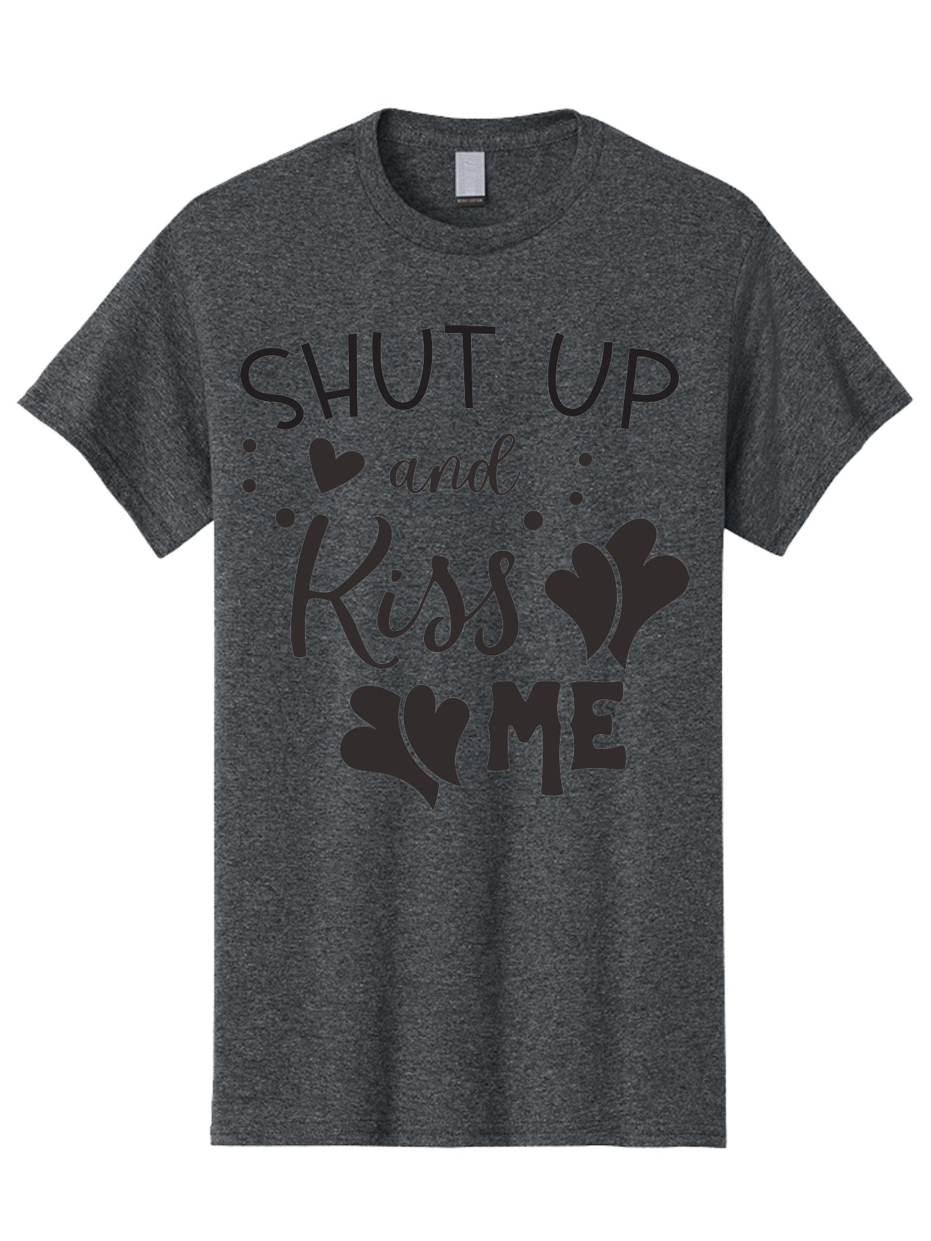 Shut-Up-And-Kiss-Me Men'S Graphic Tee, 100% Cotton, Comfortable Casual Summer Wear, Machine Washable, Love Quotes, Romantic Phrases, Kiss Me, Shut Up, Heart Shapes, Valentines Day, Love Messages, Couple Goals, Sweet Nothings Aad160