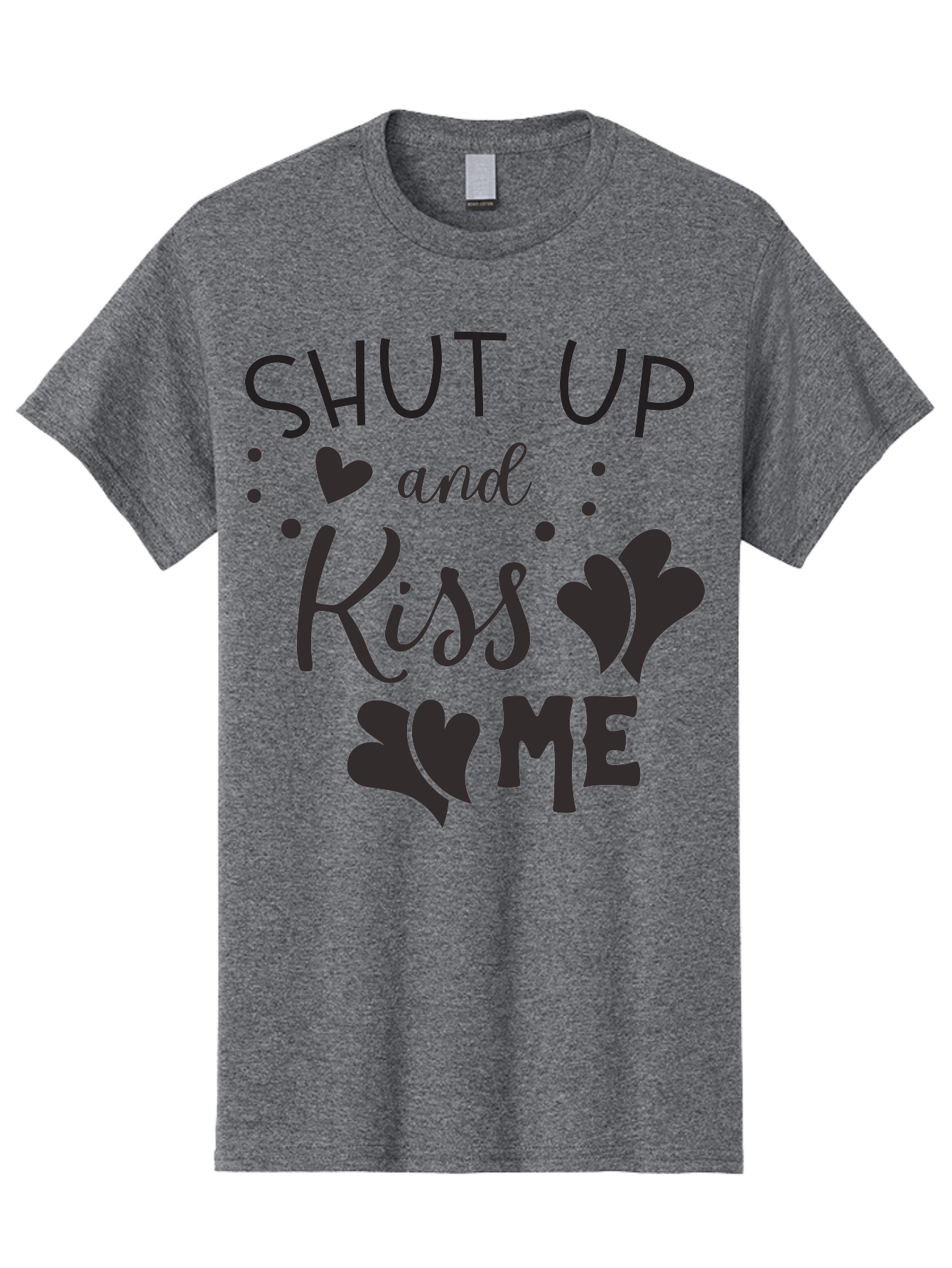 Shut-Up-And-Kiss-Me Men'S Graphic Tee, 100% Cotton, Comfortable Casual Summer Wear, Machine Washable, Love Quotes, Romantic Phrases, Kiss Me, Shut Up, Heart Shapes, Valentines Day, Love Messages, Couple Goals, Sweet Nothings Aad160