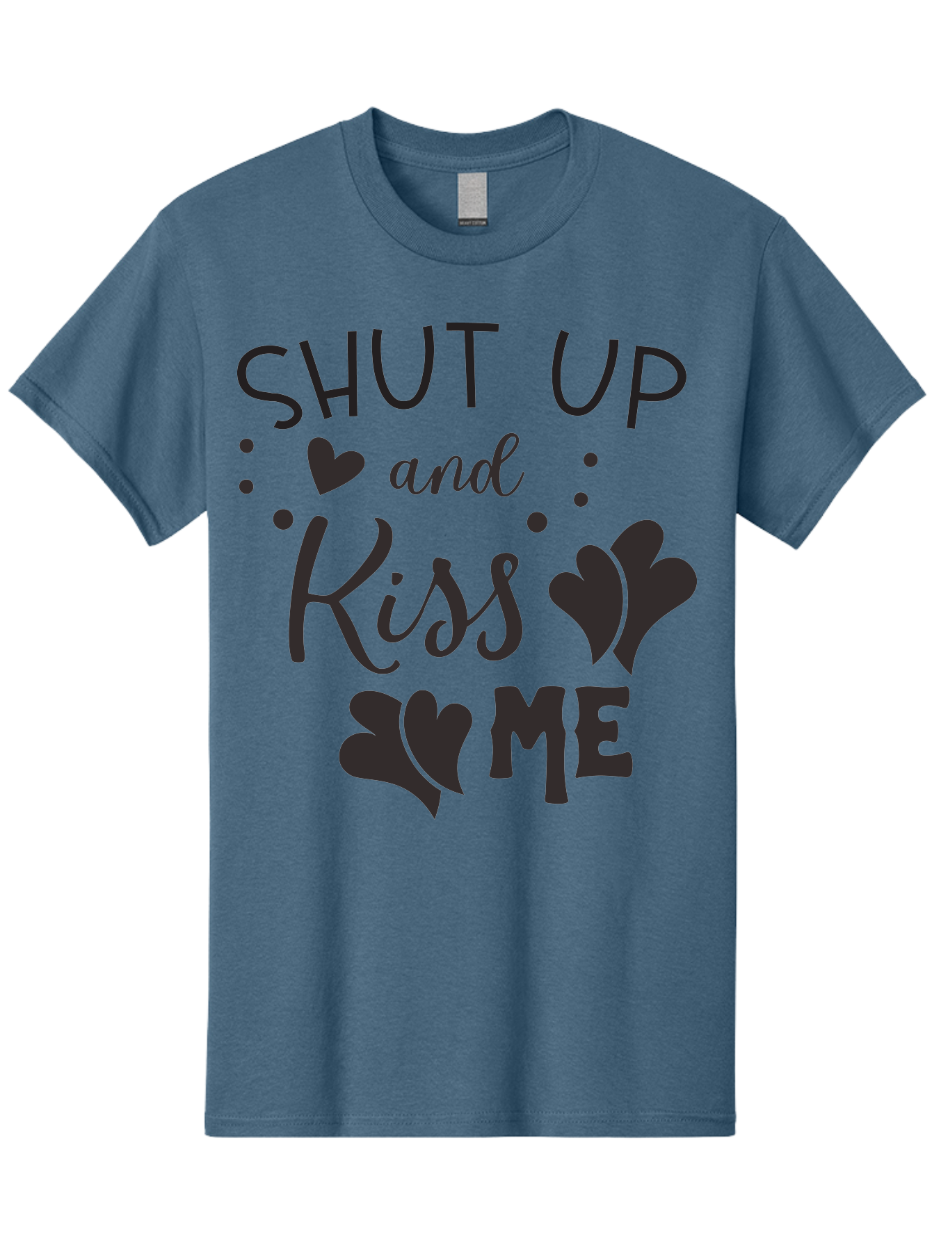 Shut-Up-And-Kiss-Me Men'S Graphic Tee, 100% Cotton, Comfortable Casual Summer Wear, Machine Washable, Love Quotes, Romantic Phrases, Kiss Me, Shut Up, Heart Shapes, Valentines Day, Love Messages, Couple Goals, Sweet Nothings Aad160