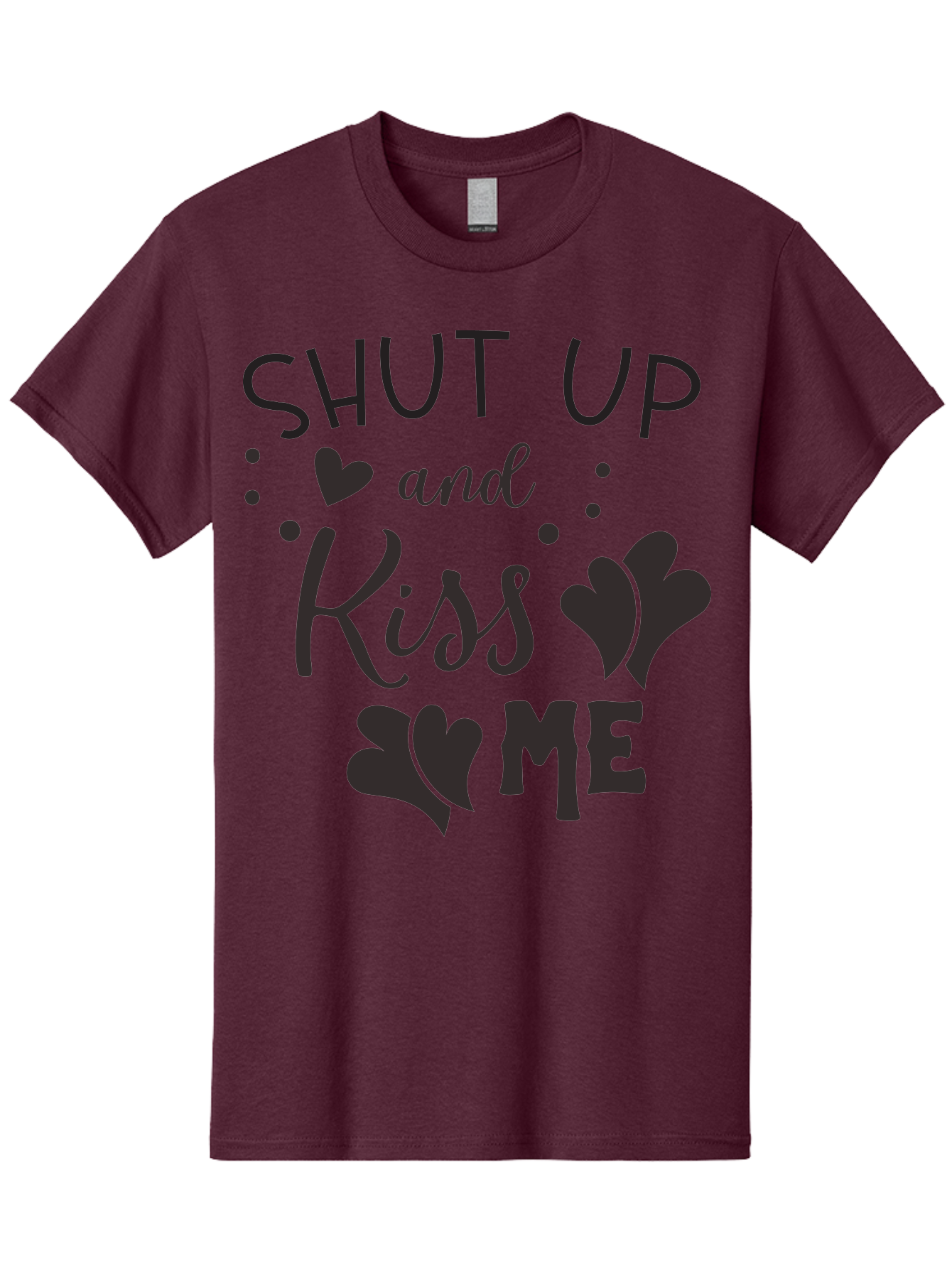 Shut-Up-And-Kiss-Me Men'S Graphic Tee, 100% Cotton, Comfortable Casual Summer Wear, Machine Washable, Love Quotes, Romantic Phrases, Kiss Me, Shut Up, Heart Shapes, Valentines Day, Love Messages, Couple Goals, Sweet Nothings Aad160
