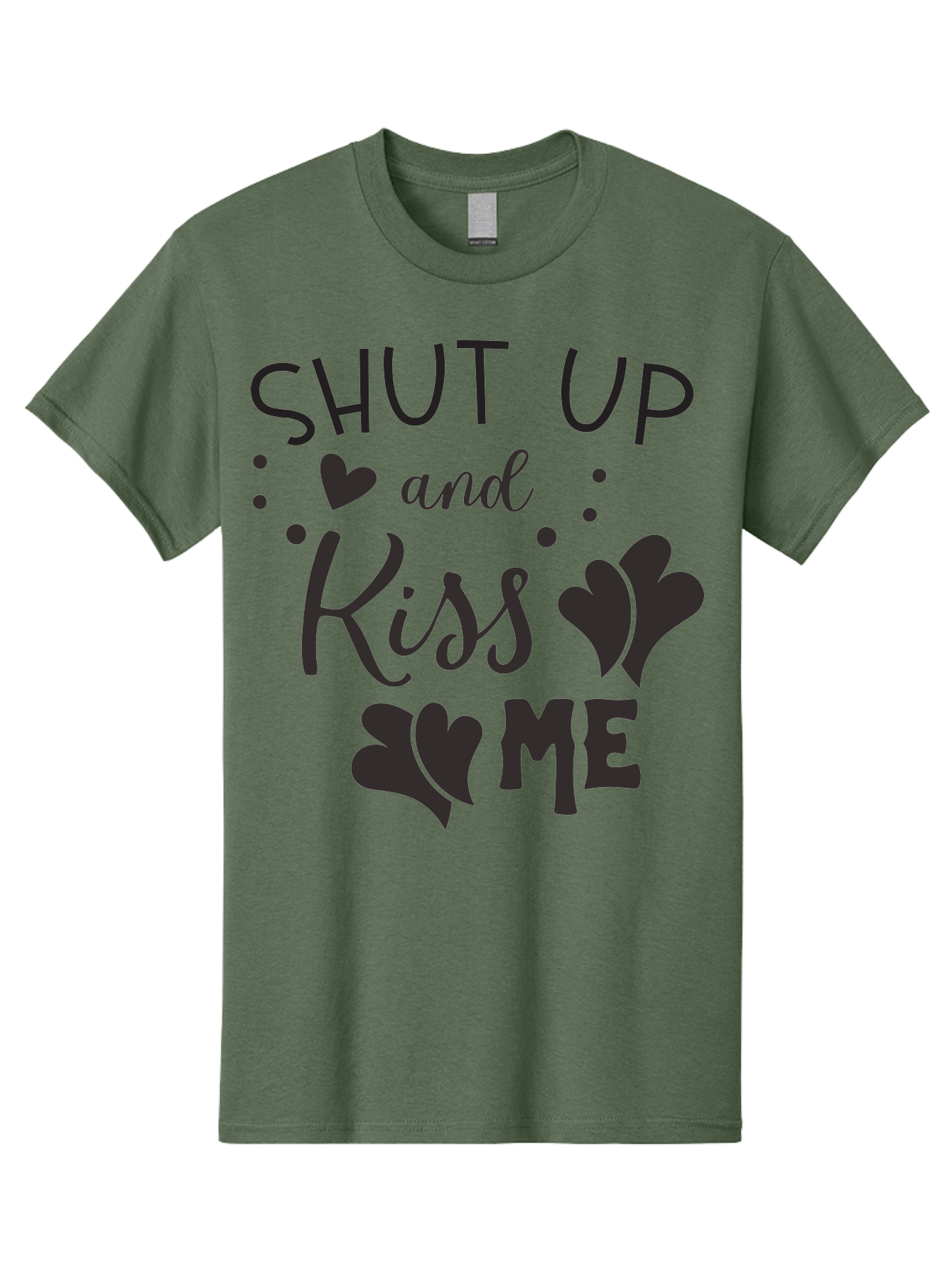 Shut-Up-And-Kiss-Me Men'S Graphic Tee, 100% Cotton, Comfortable Casual Summer Wear, Machine Washable, Love Quotes, Romantic Phrases, Kiss Me, Shut Up, Heart Shapes, Valentines Day, Love Messages, Couple Goals, Sweet Nothings Aad160
