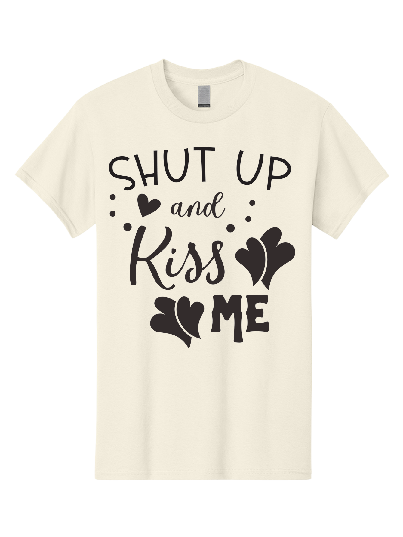 Shut-Up-And-Kiss-Me Men'S Graphic Tee, 100% Cotton, Comfortable Casual Summer Wear, Machine Washable, Love Quotes, Romantic Phrases, Kiss Me, Shut Up, Heart Shapes, Valentines Day, Love Messages, Couple Goals, Sweet Nothings Aad160