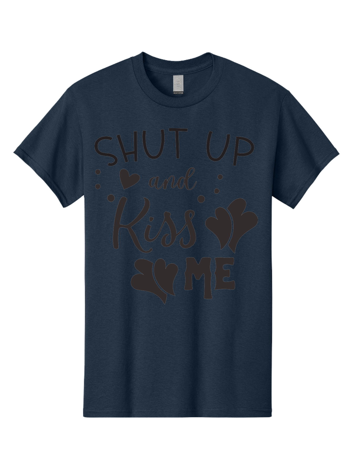 Shut-Up-And-Kiss-Me Men'S Graphic Tee, 100% Cotton, Comfortable Casual Summer Wear, Machine Washable, Love Quotes, Romantic Phrases, Kiss Me, Shut Up, Heart Shapes, Valentines Day, Love Messages, Couple Goals, Sweet Nothings Aad160