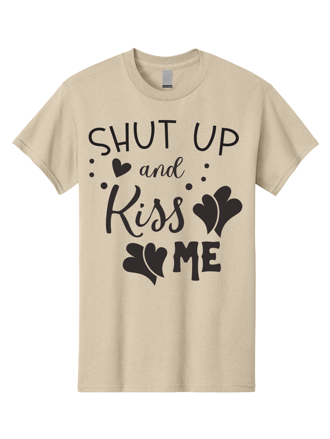 Shut-Up-And-Kiss-Me Men'S Graphic Tee, 100% Cotton, Comfortable Casual Summer Wear, Machine Washable, Love Quotes, Romantic Phrases, Kiss Me, Shut Up, Heart Shapes, Valentines Day, Love Messages, Couple Goals, Sweet Nothings Aad160