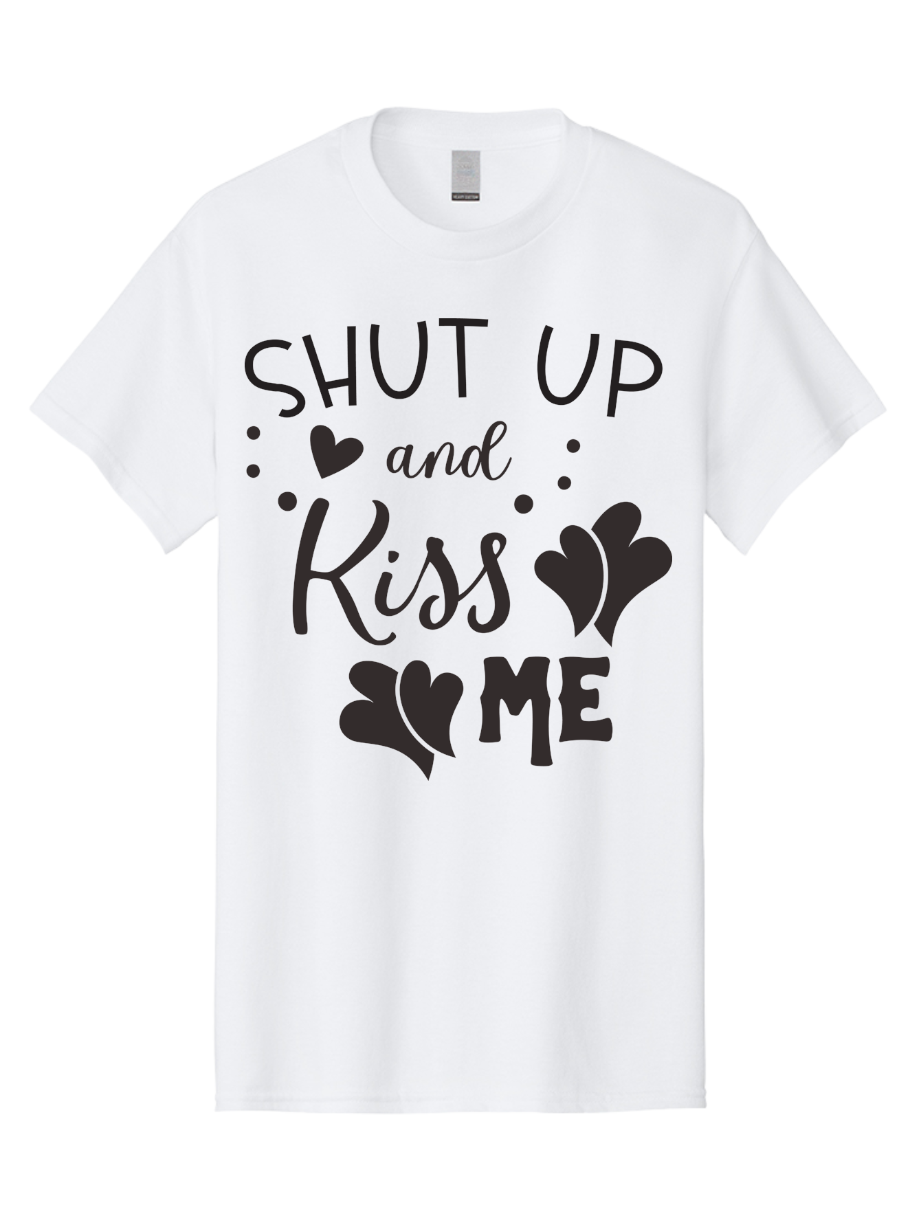 Shut-Up-And-Kiss-Me Men'S Graphic Tee, 100% Cotton, Comfortable Casual Summer Wear, Machine Washable, Love Quotes, Romantic Phrases, Kiss Me, Shut Up, Heart Shapes, Valentines Day, Love Messages, Couple Goals, Sweet Nothings Aad160