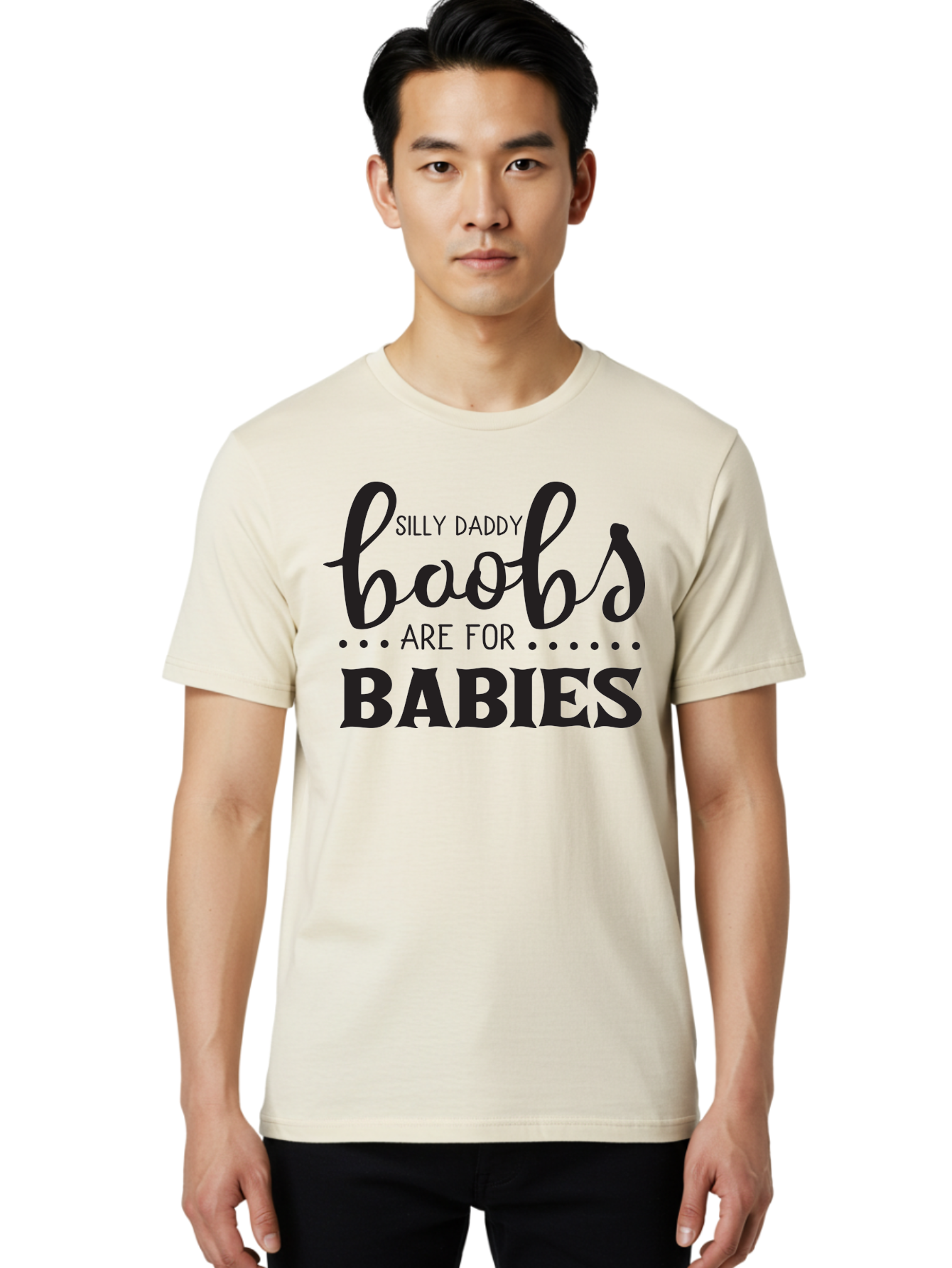Silly-Daddy-Boobs Men'S Graphic Tee, 100% Cotton, Comfortable Casual Summer Wear, Machine Washable, Funny Quote, Daddy Quote, Baby Quote, Boobs Are For Babies, Silly Daddy, Parenting Humor, Breastfeeding Support Aad162