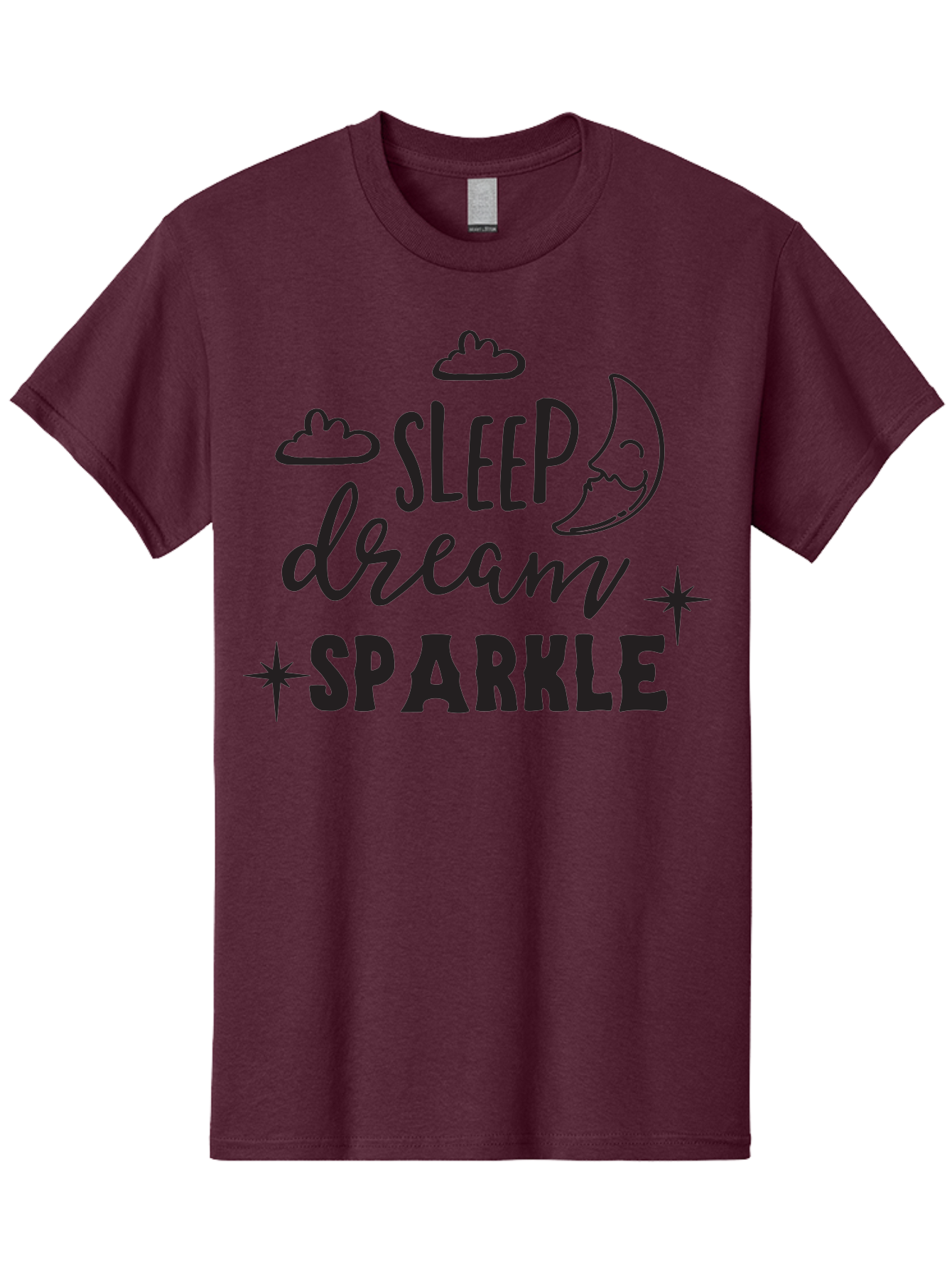 Sleep-Dream-Sparkle Men'S Graphic Tee, 100% Cotton, Comfortable Casual Summer Wear, Machine Washable, Inspirational Quote, Motivational Phrase, Sleep, Dream, Sparkle, Stars, Moon, Clouds, Whimsical Design, Positive Vibes, Good Night Message Aad163