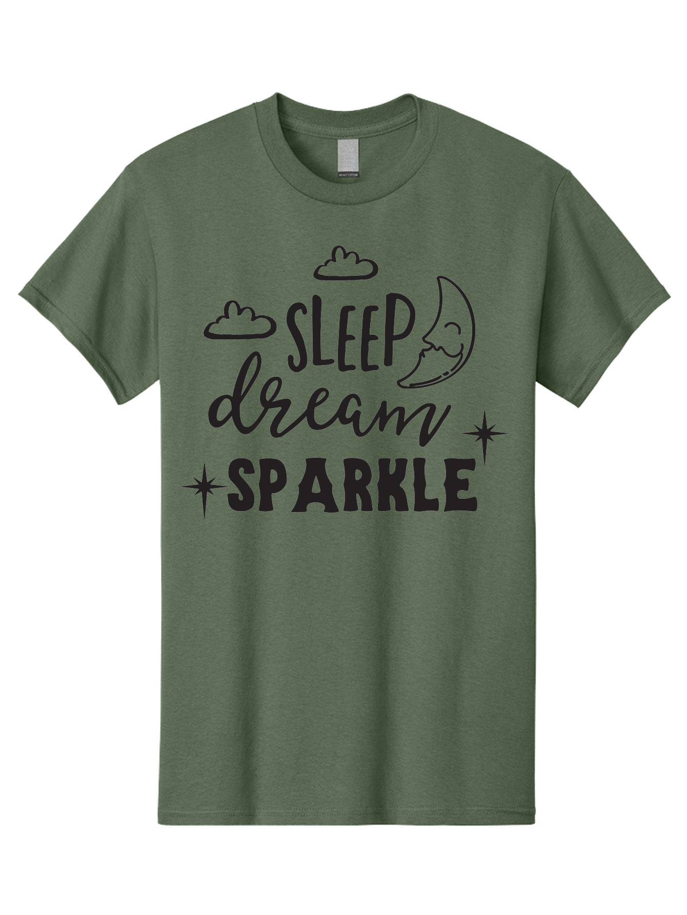Sleep-Dream-Sparkle Men'S Graphic Tee, 100% Cotton, Comfortable Casual Summer Wear, Machine Washable, Inspirational Quote, Motivational Phrase, Sleep, Dream, Sparkle, Stars, Moon, Clouds, Whimsical Design, Positive Vibes, Good Night Message Aad163