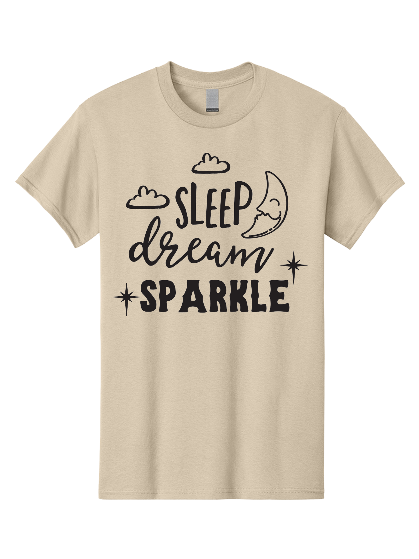Sleep-Dream-Sparkle Men'S Graphic Tee, 100% Cotton, Comfortable Casual Summer Wear, Machine Washable, Inspirational Quote, Motivational Phrase, Sleep, Dream, Sparkle, Stars, Moon, Clouds, Whimsical Design, Positive Vibes, Good Night Message Aad163