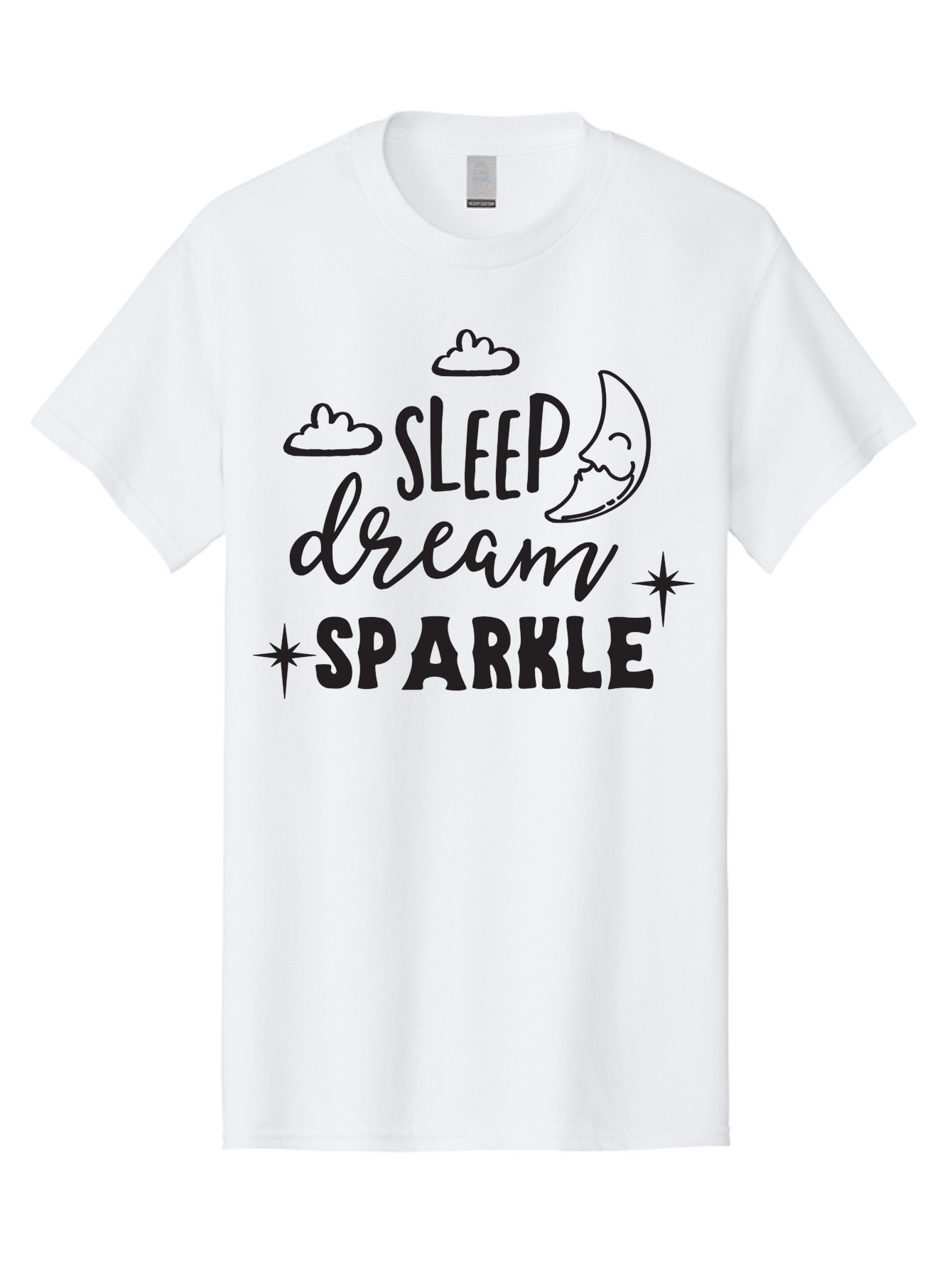 Sleep-Dream-Sparkle Men'S Graphic Tee, 100% Cotton, Comfortable Casual Summer Wear, Machine Washable, Inspirational Quote, Motivational Phrase, Sleep, Dream, Sparkle, Stars, Moon, Clouds, Whimsical Design, Positive Vibes, Good Night Message Aad163