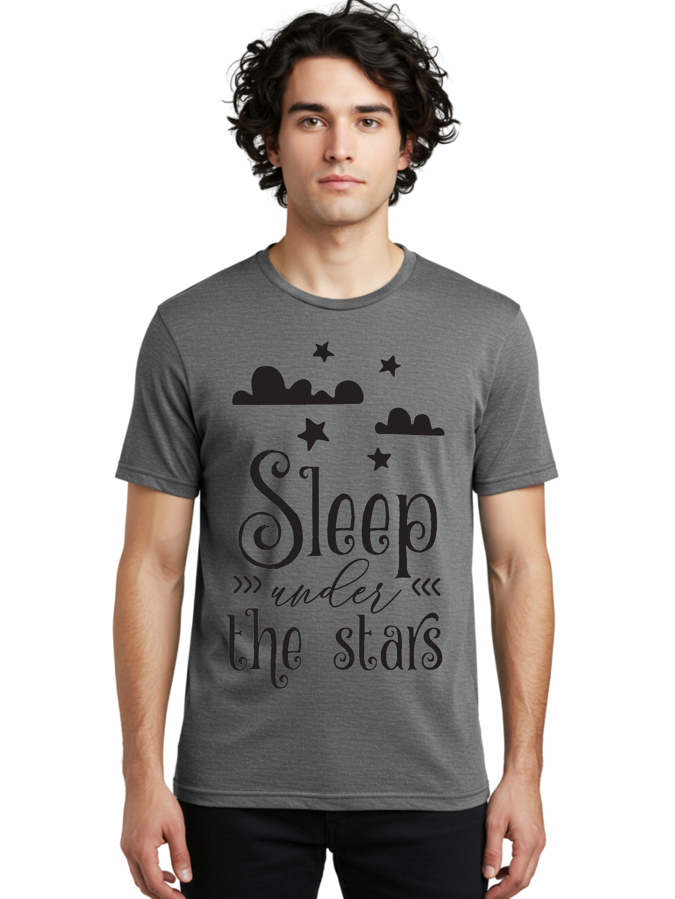 Sleep-Under-The-Stars Men'S Graphic Tee, 100% Cotton, Comfortable Casual Summer Wear, Machine Washable, Sleep Under The Stars, Night Sky, Starry Night, Relaxation, Calming Quote, Inspirational Quote, Celestial Theme, Dreamy Atmosphere Aad164