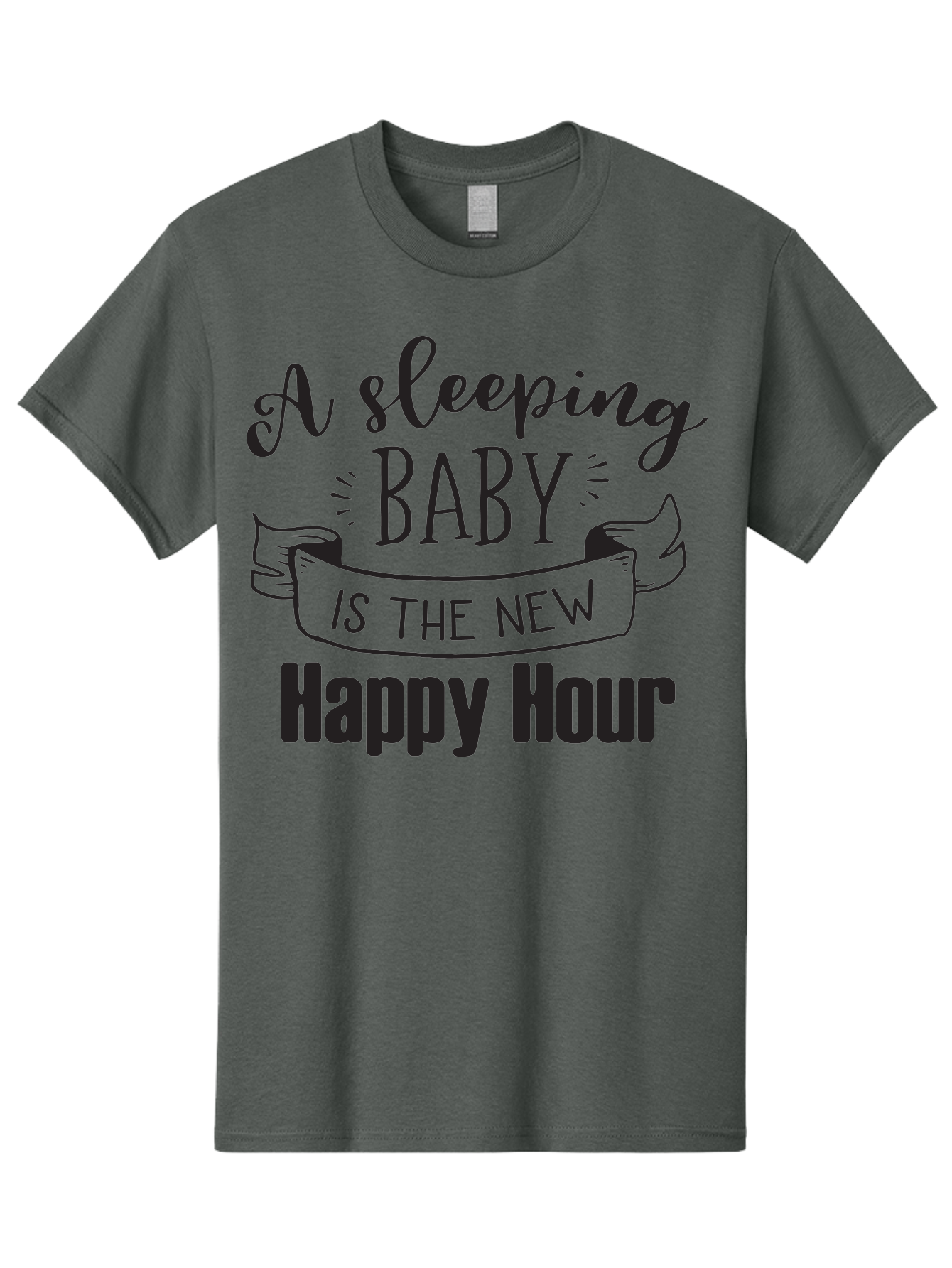 Sleeping-Baby-Is-The-New-Happy-Hour Men'S Graphic Tee, 100% Cotton, Comfortable Casual Summer Wear, Machine Washable, Sleeping Baby Quote, Happy Hour, Parenting Humor, Baby Sleep, New Parents, Funny Quote, Parenting Life Aad165