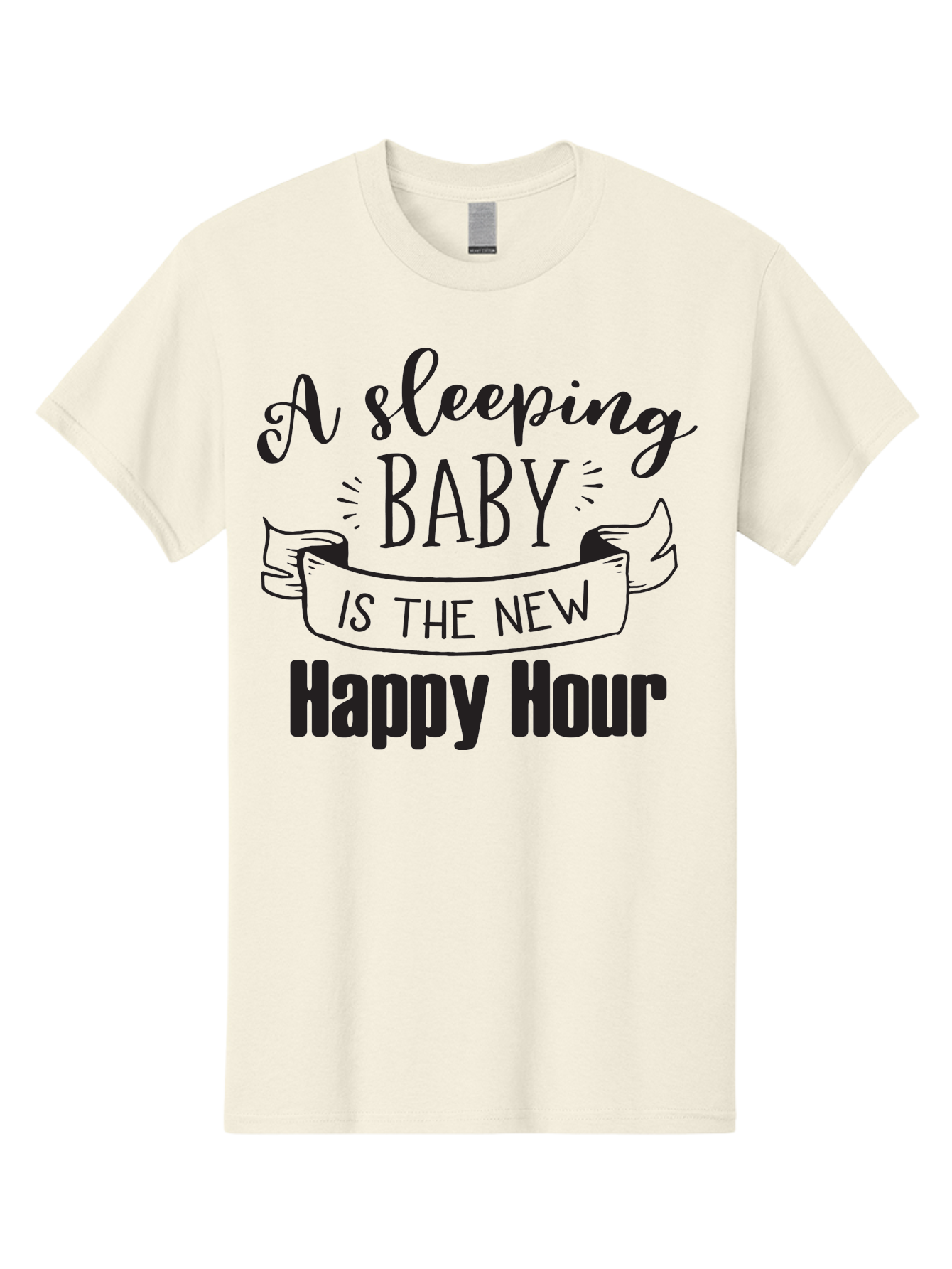 Sleeping-Baby-Is-The-New-Happy-Hour Men'S Graphic Tee, 100% Cotton, Comfortable Casual Summer Wear, Machine Washable, Sleeping Baby Quote, Happy Hour, Parenting Humor, Baby Sleep, New Parents, Funny Quote, Parenting Life Aad165