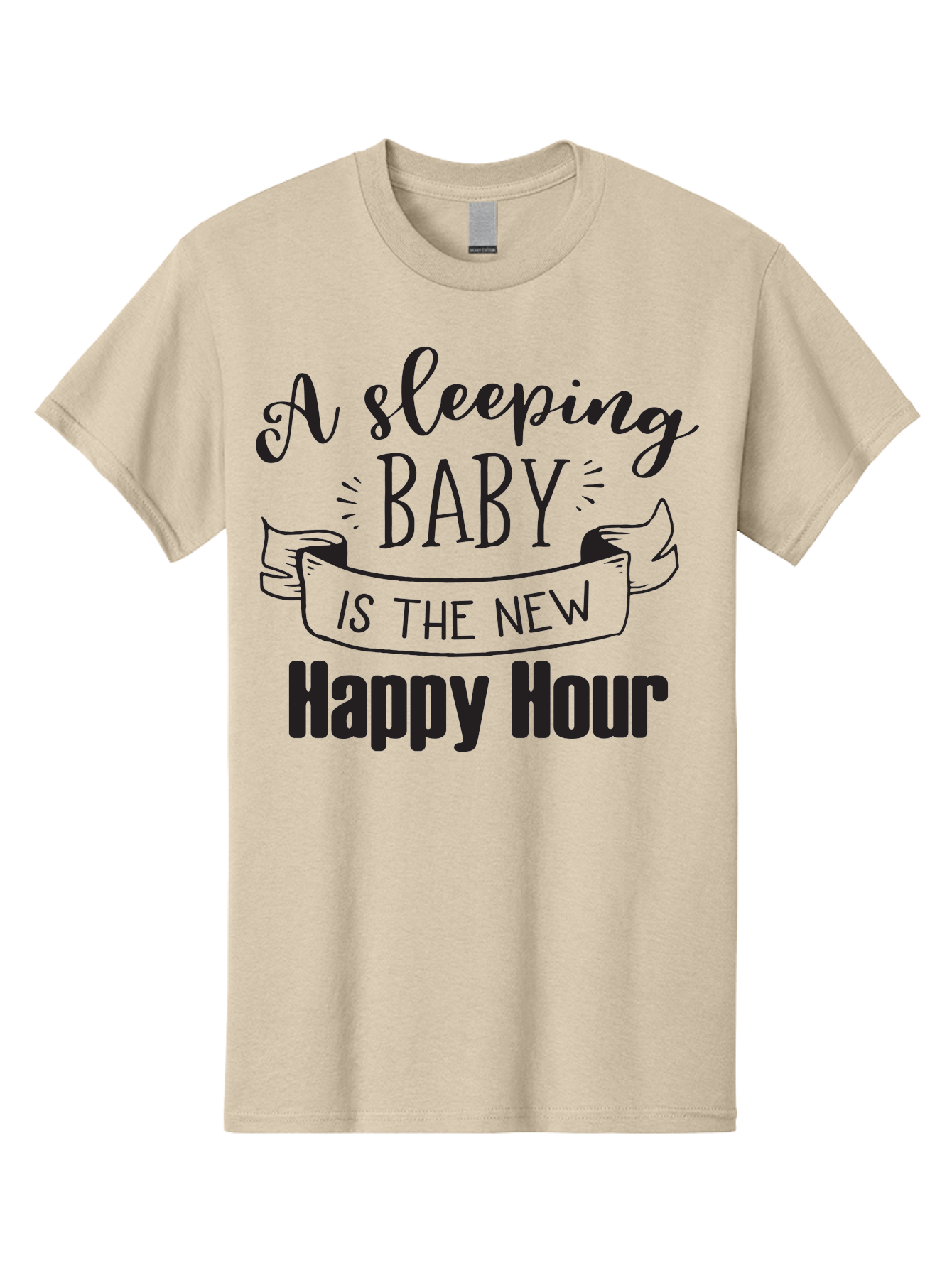 Sleeping-Baby-Is-The-New-Happy-Hour Men'S Graphic Tee, 100% Cotton, Comfortable Casual Summer Wear, Machine Washable, Sleeping Baby Quote, Happy Hour, Parenting Humor, Baby Sleep, New Parents, Funny Quote, Parenting Life Aad165