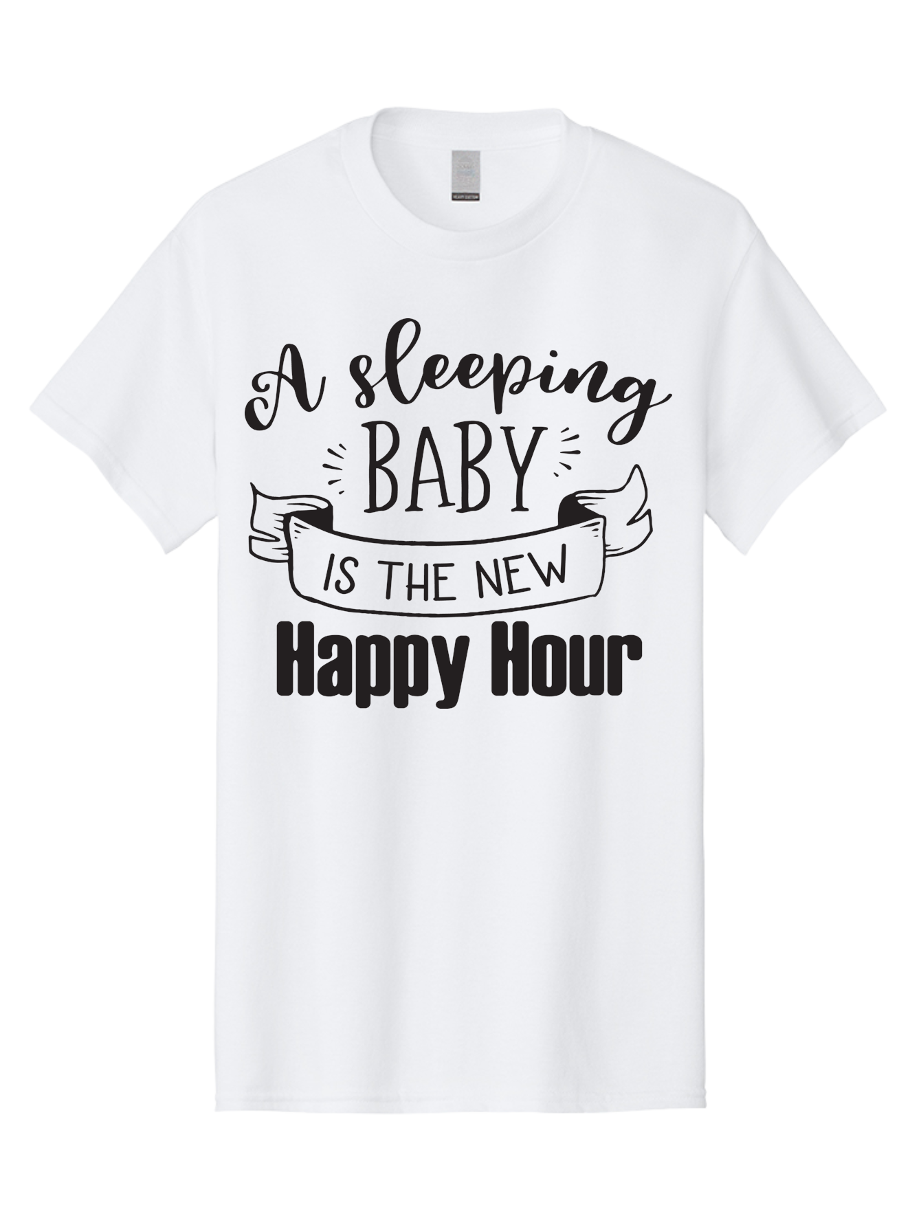 Sleeping-Baby-Is-The-New-Happy-Hour Men'S Graphic Tee, 100% Cotton, Comfortable Casual Summer Wear, Machine Washable, Sleeping Baby Quote, Happy Hour, Parenting Humor, Baby Sleep, New Parents, Funny Quote, Parenting Life Aad165