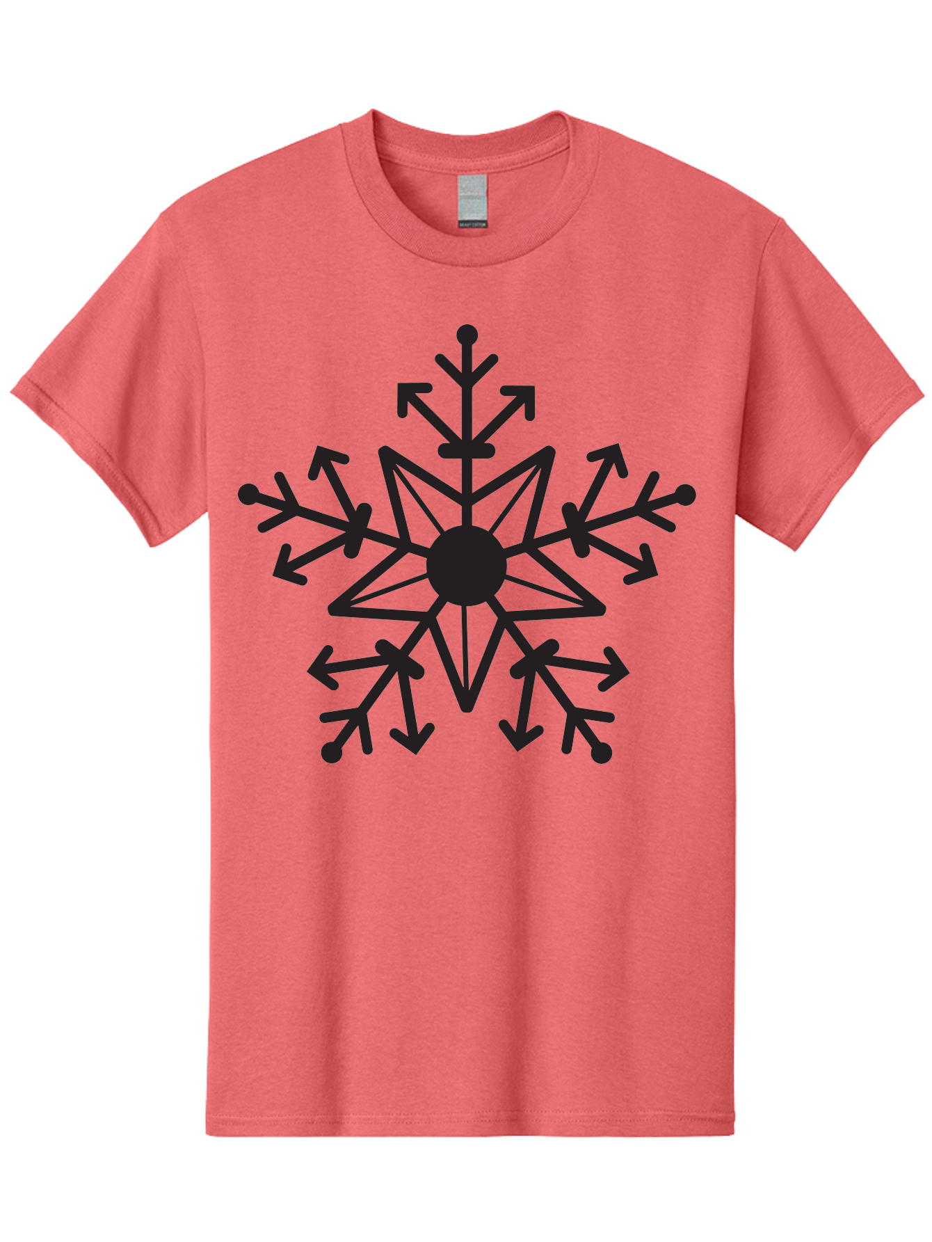 Snowflake-1 Men'S Graphic Tee, 100% Cotton, Comfortable Casual Summer Wear, Machine Washable, Snowflake Design, Arrow Pattern, Symmetrical Shape, Geometric Figure, Abstract Art, Black And Green, Intricate Details, Frosty Feel, Winter Theme Aad167