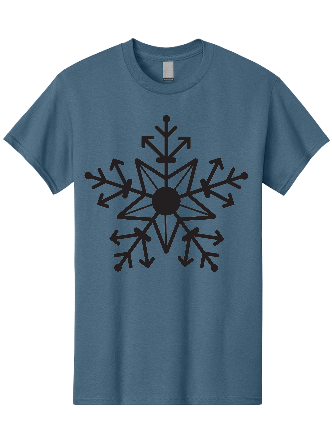 Snowflake-1 Men'S Graphic Tee, 100% Cotton, Comfortable Casual Summer Wear, Machine Washable, Snowflake Design, Arrow Pattern, Symmetrical Shape, Geometric Figure, Abstract Art, Black And Green, Intricate Details, Frosty Feel, Winter Theme Aad167
