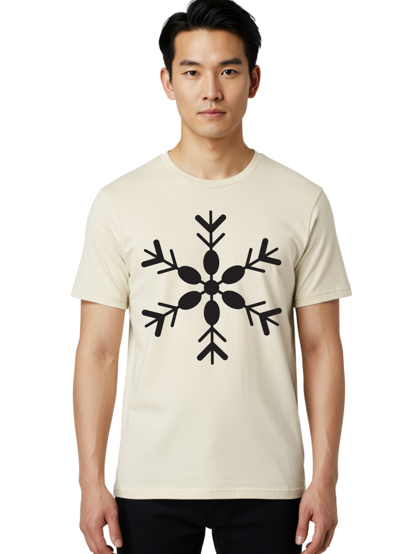 Snowflake-2 Men'S Graphic Tee, 100% Cotton, Comfortable Casual Summer Wear, Machine Washable, Symmetrical Black Snowflake, Winter Wonderland, Festive Design, Intricate Patterns, Six-Pointed Star, Christmas Decorations, Holiday Graphics, Aad168