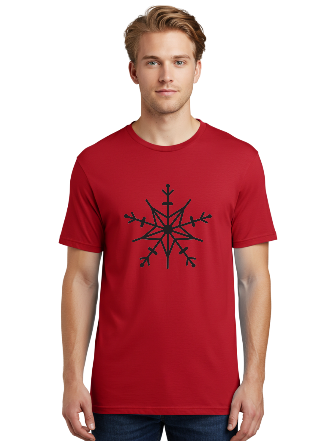 Snowflake-7 Men'S Graphic Tee, 100% Cotton, Comfortable Casual Summer Wear, Machine Washable, Snowflake Design, Geometric Pattern, Symmetrical Shape, Winter Theme, Frosty Feel, Icy Motif, Decorative Element, Stylized Snow Crystal Aad173