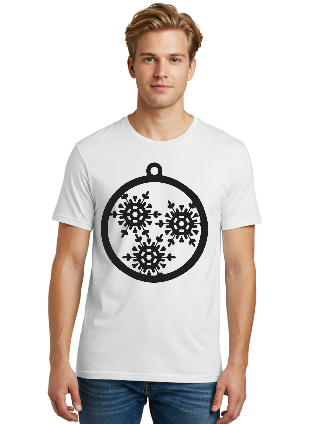 Snowflakes-Ornament-1 Men'S Graphic Tee, 100% Cotton, Comfortable Casual Summer Wear, Machine Washable, Snowflakes In Ornament, Winter Decorations, Festive Designs, Holiday Ornaments, Christmas Decor, Snowy Themes, Decorative Cutouts, Aad176