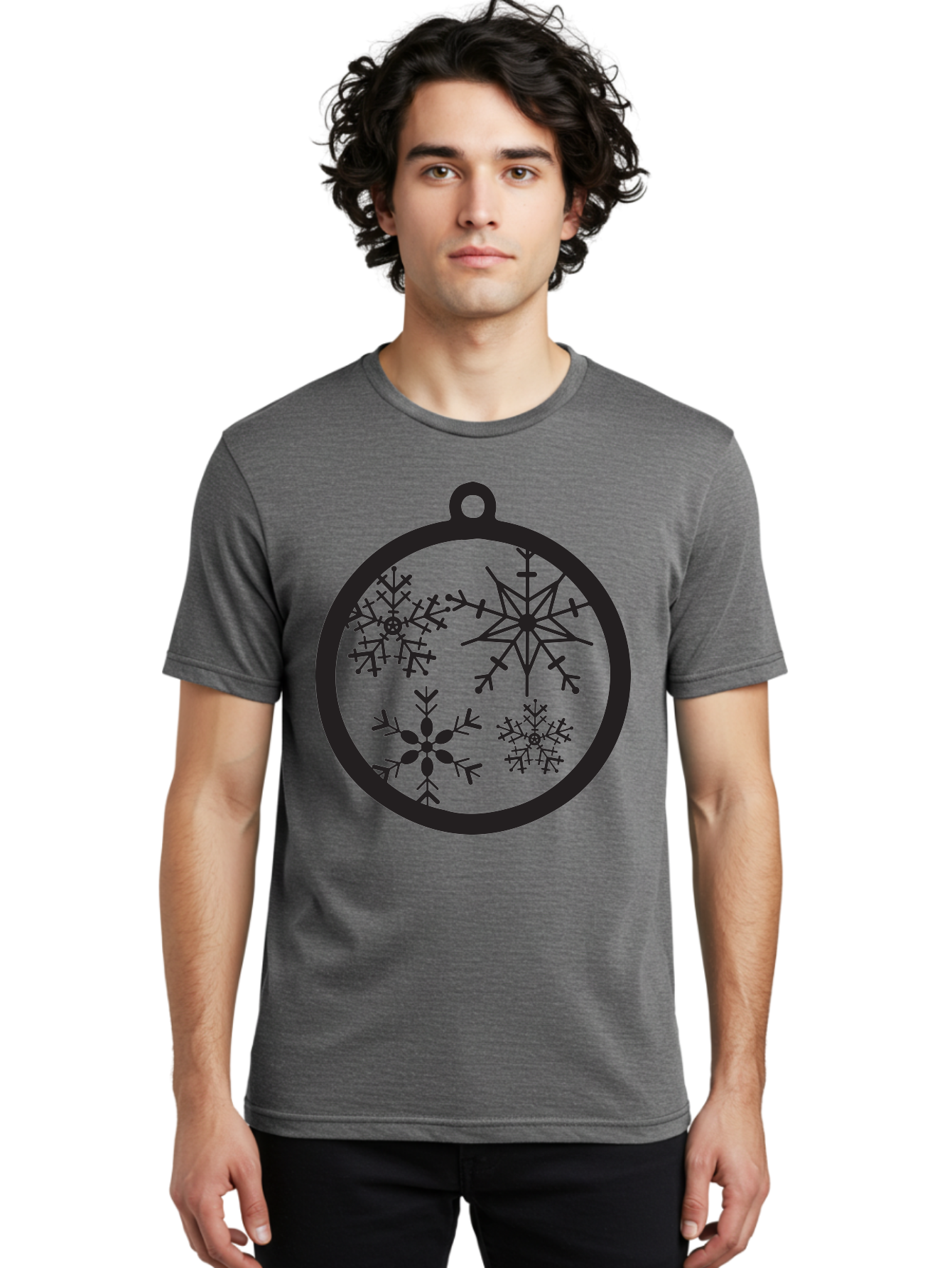 Snowflakes-Ornament-2 Men'S Graphic Tee, 100% Cotton, Comfortable Casual Summer Wear, Machine Washable, Snowflakes, Winter Decoration, Christmas Ornament, Festive Design, Holiday Decor, Black Silhouette, Intricate Patterns, Snowflake Art, Aad177