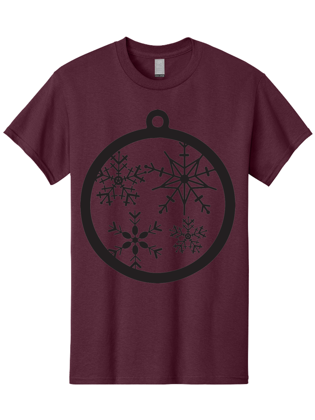 Snowflakes-Ornament-2 Men'S Graphic Tee, 100% Cotton, Comfortable Casual Summer Wear, Machine Washable, Snowflakes, Winter Decoration, Christmas Ornament, Festive Design, Holiday Decor, Black Silhouette, Intricate Patterns, Snowflake Art, Aad177