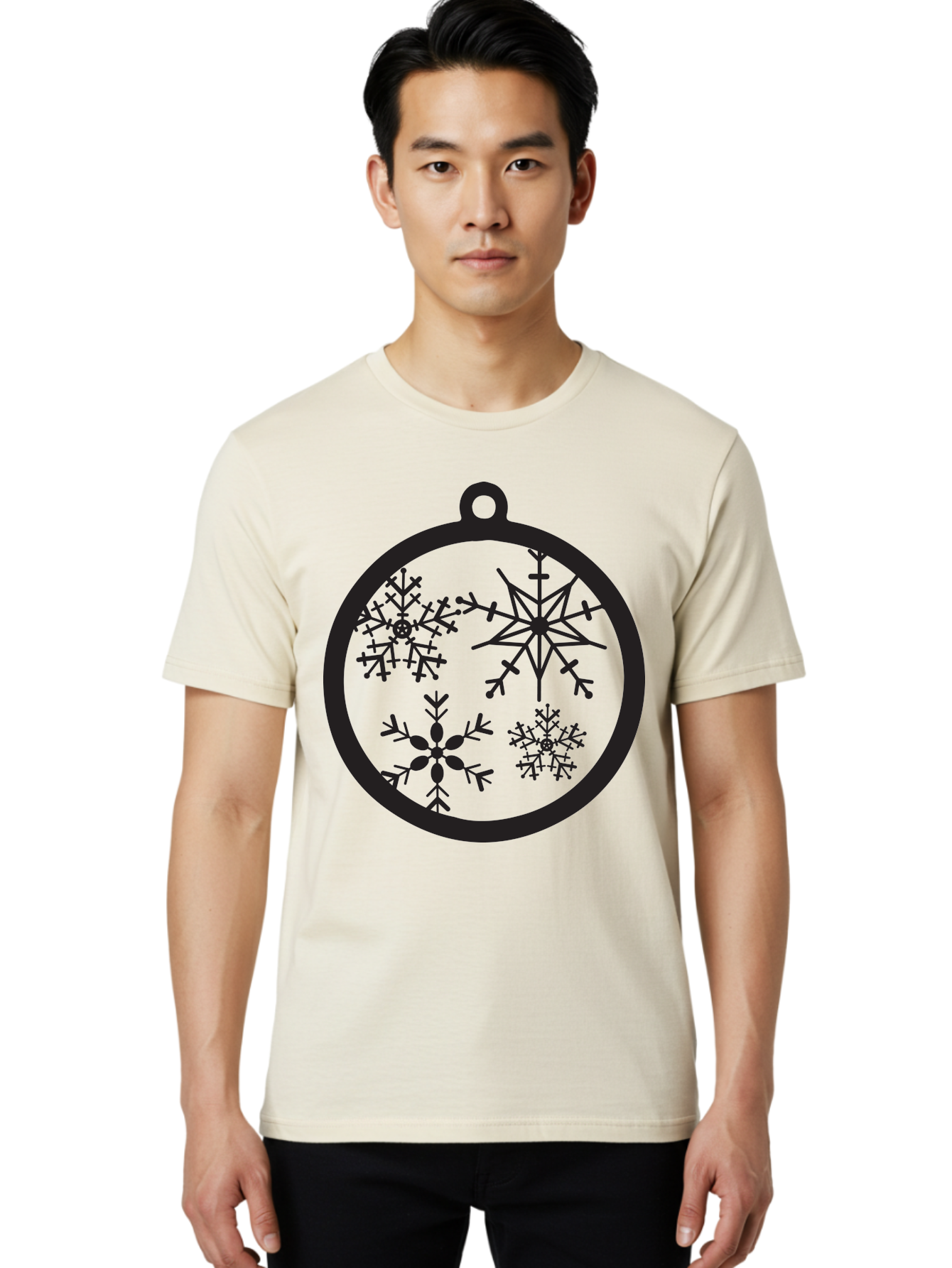 Snowflakes-Ornament-2 Men'S Graphic Tee, 100% Cotton, Comfortable Casual Summer Wear, Machine Washable, Snowflakes, Winter Decoration, Christmas Ornament, Festive Design, Holiday Decor, Black Silhouette, Intricate Patterns, Snowflake Art, Aad177