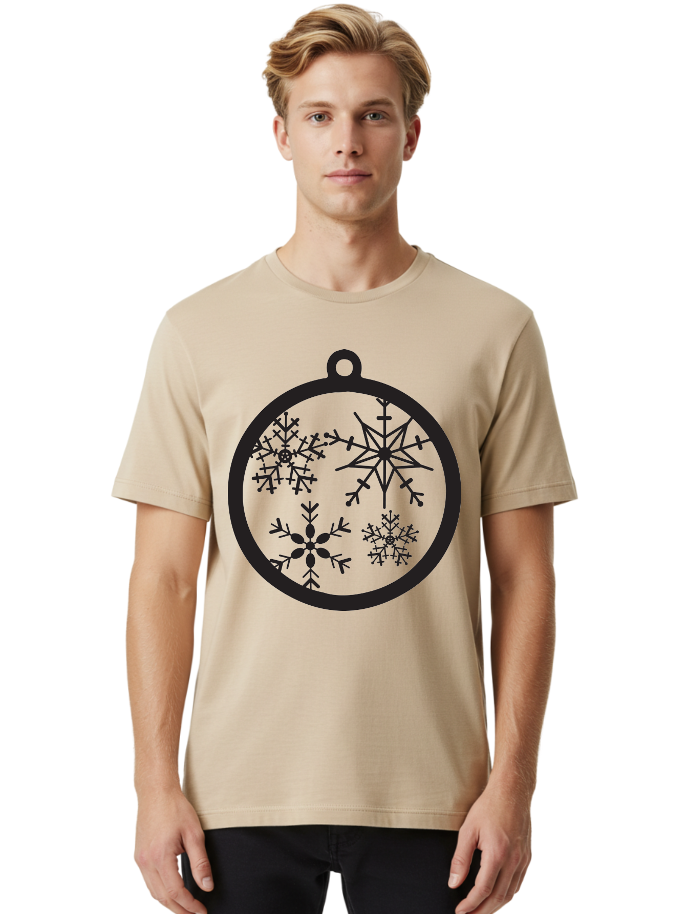 Snowflakes-Ornament-2 Men'S Graphic Tee, 100% Cotton, Comfortable Casual Summer Wear, Machine Washable, Snowflakes, Winter Decoration, Christmas Ornament, Festive Design, Holiday Decor, Black Silhouette, Intricate Patterns, Snowflake Art, Aad177