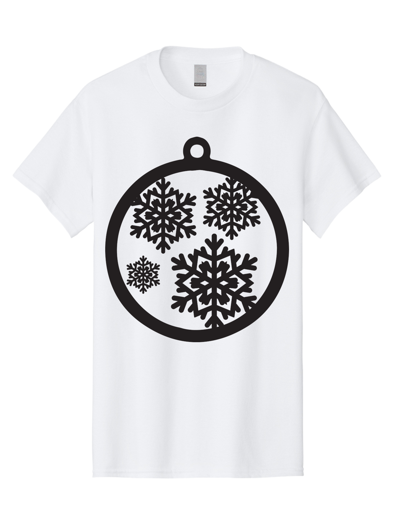 Snowflakes-Ornament Men'S Graphic Tee, 100% Cotton, Comfortable Casual Summer Wear, Machine Washable, Black Christmas Bauble, Snowflakes, Festive Decoration, Holiday Ornament, Winter Wonderland, Seasonal Decor, Black Silhouette, Aad178