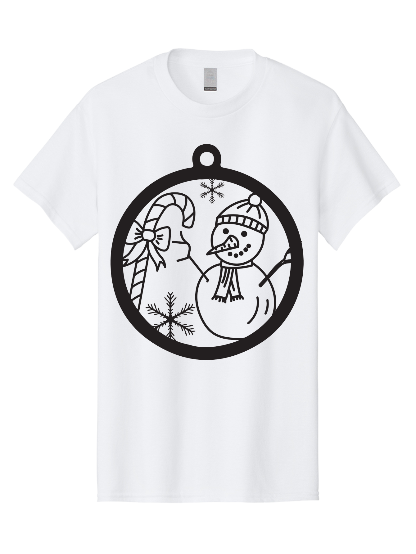 Snowman-Ornament Men'S Graphic Tee, 100% Cotton, Comfortable Casual Summer Wear, Machine Washable, Snowman Holding Candy Cane, Snowman Ornament, Christmas Decoration, Winter Wonderland, Festive Design, Holiday Cheer, Snowflakes Aad180