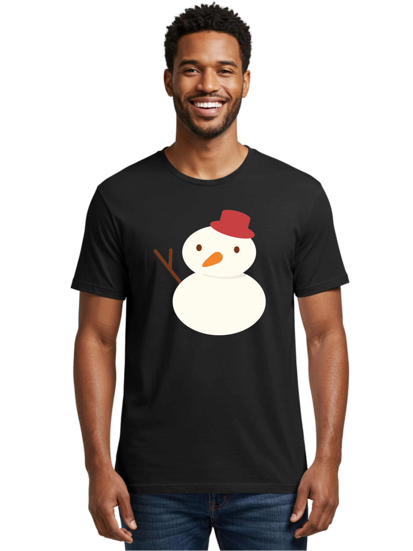 Snowman Men'S Graphic Tee, 100% Cotton, Comfortable Casual Summer Wear, Machine Washable, Snowman Character, Winter Icon, Snowman Illustration, Red Hat, Orange Nose, Stick Arms, Cartoon Snowman, Frosty Friend, Simple Snowman Design, Aad181