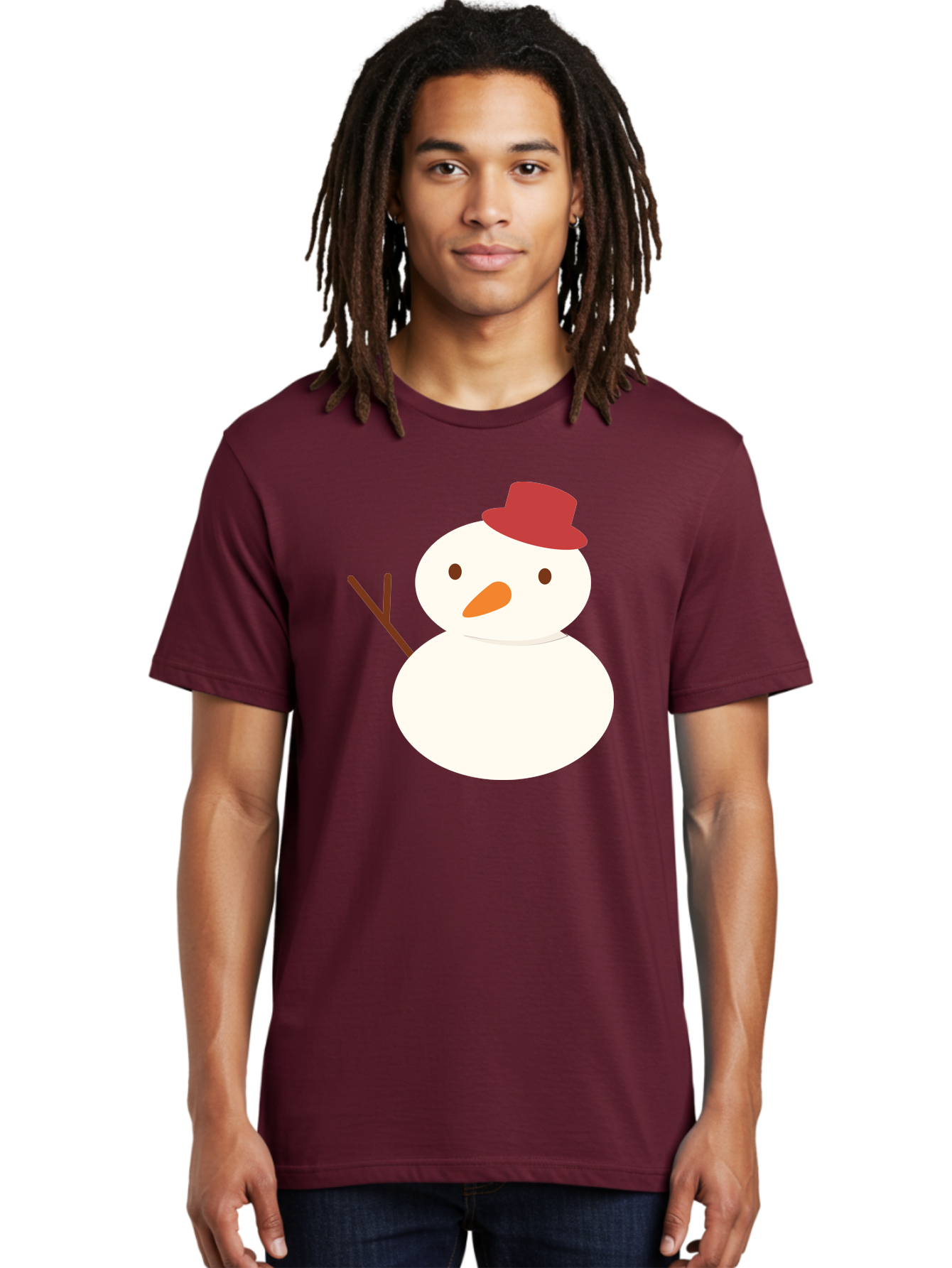 Snowman Men'S Graphic Tee, 100% Cotton, Comfortable Casual Summer Wear, Machine Washable, Snowman Character, Winter Icon, Snowman Illustration, Red Hat, Orange Nose, Stick Arms, Cartoon Snowman, Frosty Friend, Simple Snowman Design, Aad181