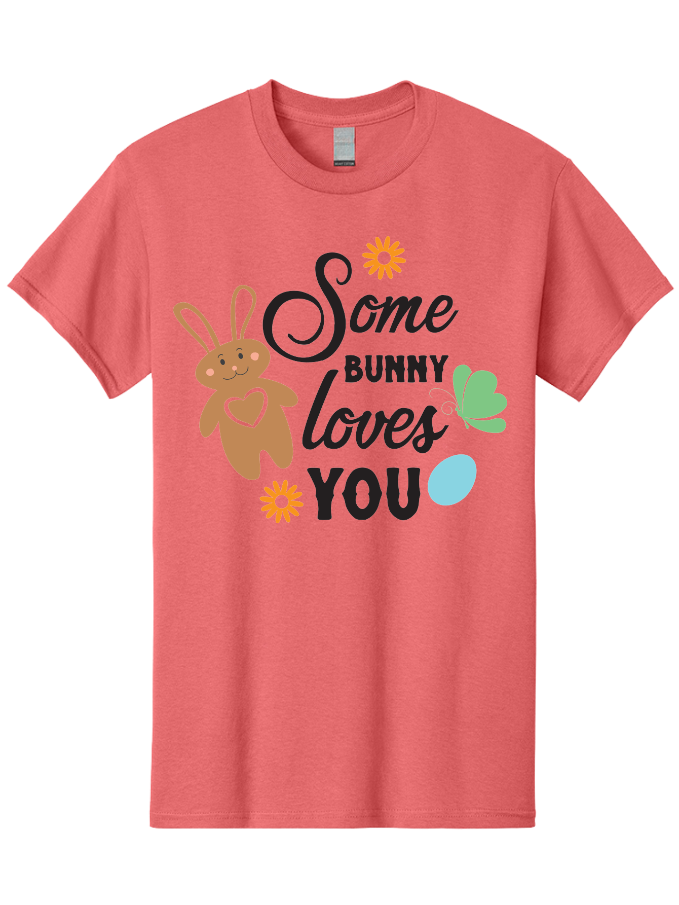Some-Bunny-Loves-You Men'S Graphic Tee, 100% Cotton, Comfortable Casual Summer Wear, Machine Washable, Easter Bunny, Love Message, Cute Cartoons, Hearts, Spring Theme, Easter Eggs, Festive Designs, Adorable Bunnies, Spring Decorations Aad186