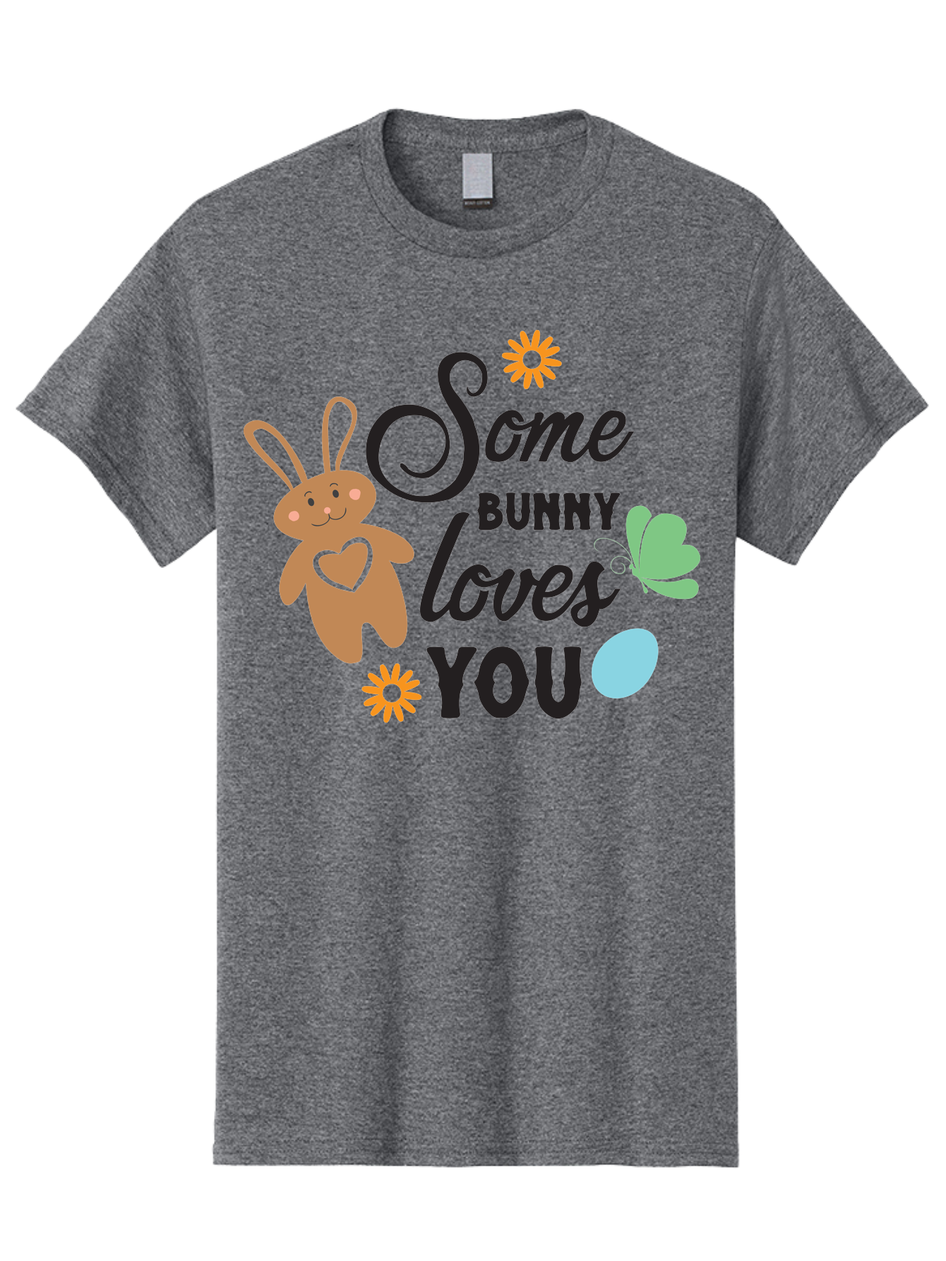 Some-Bunny-Loves-You Men'S Graphic Tee, 100% Cotton, Comfortable Casual Summer Wear, Machine Washable, Easter Bunny, Love Message, Cute Cartoons, Hearts, Spring Theme, Easter Eggs, Festive Designs, Adorable Bunnies, Spring Decorations Aad186