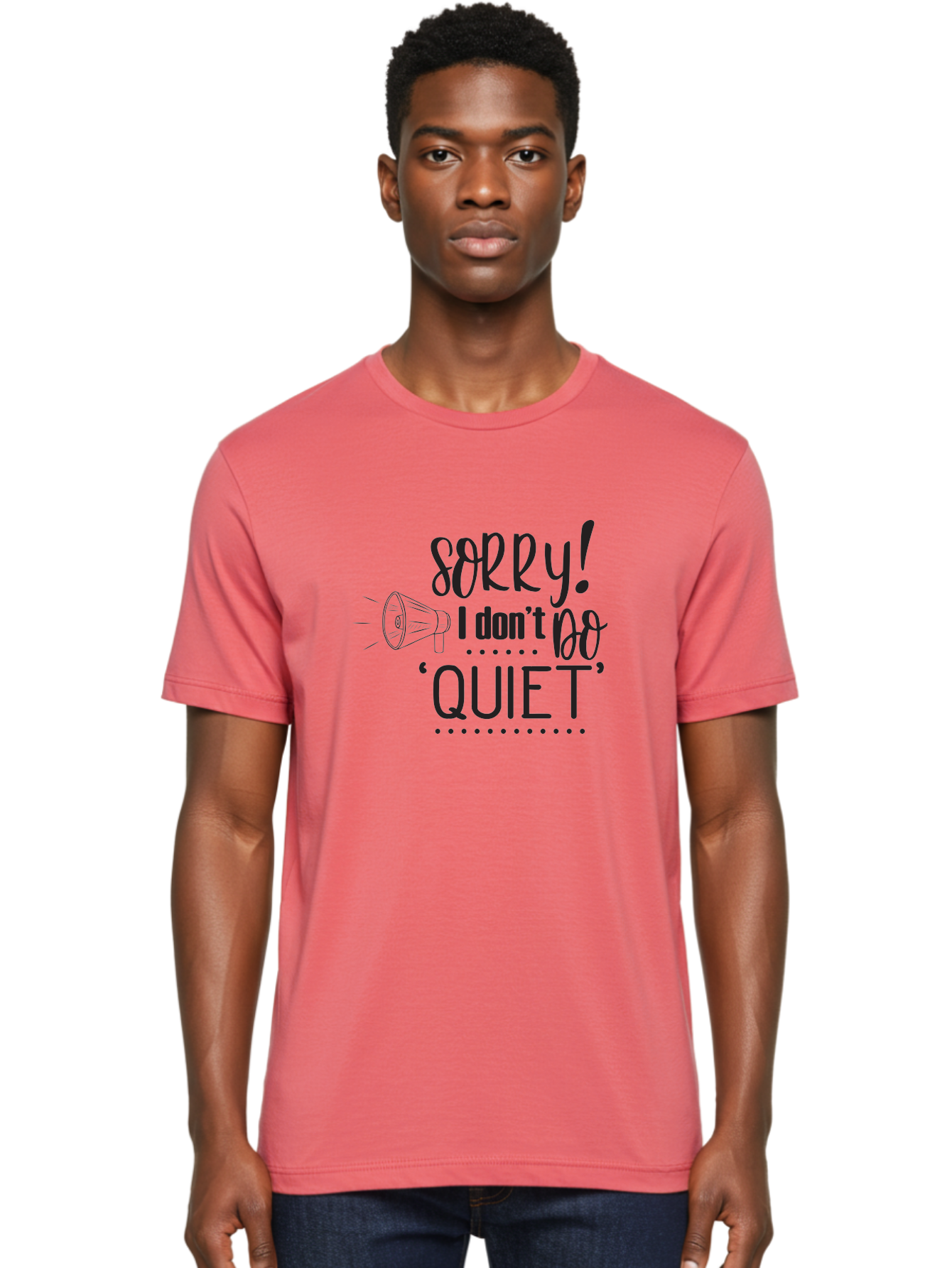 Sorry-I-Don-T-Do-Quiet Men'S Graphic Tee, 100% Cotton, Comfortable Casual Summer Wear, Machine Washable, Humorous Quote, Funny Saying, Loud Personality, Megaphone Illustration, Playful Typography, Quirky Humor, Bold Statement, Loud And Proud Aad190